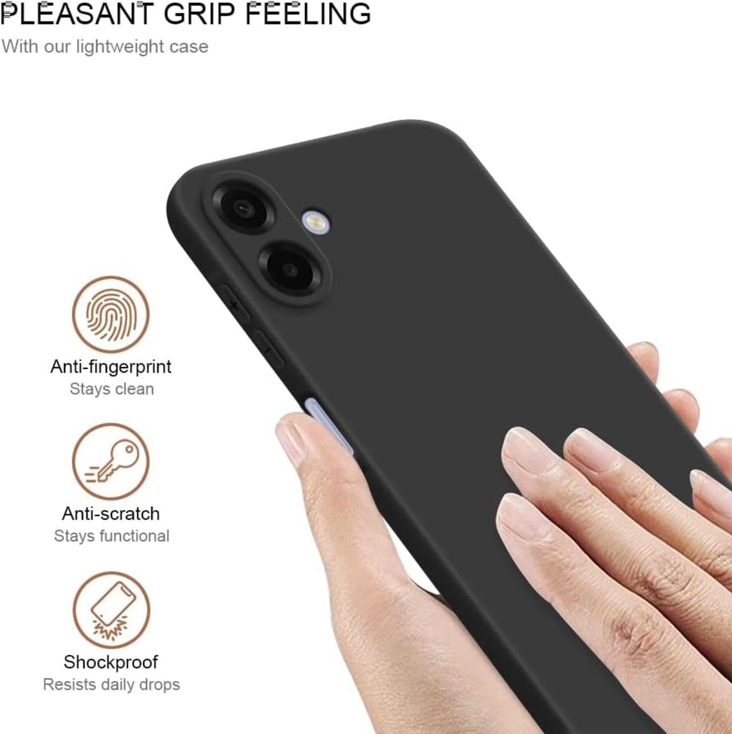 for Samsung Galaxy A07 5G Case, Slim Fit Matte Finish Mobile Cover, Anti-Fingerprint & Anti-Slip, Precise Camera Full Protection, Ultra-Thin Lightweight Back Cover - Black - الصورة 4