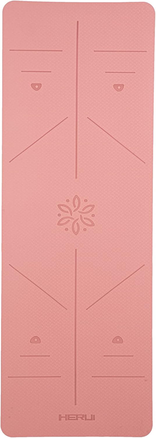 HERUI Yoga Mat Alignment Lines Anti-Slip Exercise Mat with Carrying Bag Fitness Mat for Pilates 183CM*61CM*6MM Thickness for Woman Man Beginners - الصورة 5