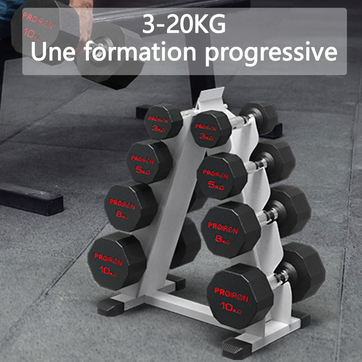 PROIRON Rubber Dumbbells Odorless, Steel Weights Set Men Women Home Gym 3kg 5kg 8kg 10kg 12kg 16kg 20kg 24kg Fitness Training Exercise Body Strength Lifting Equipment (Pair or Single) - الصورة 2