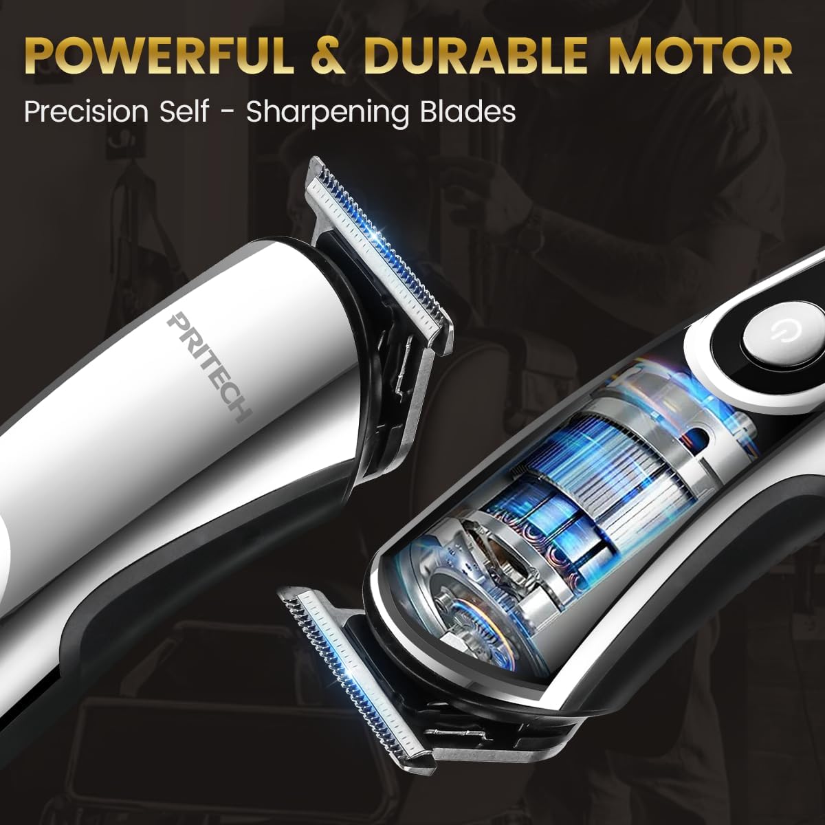 Pritech Hair Clippers for Men, Nose Trimmer, Micro Shavers 3 in 1 Men's Care Kit Wireless Rechargeable Electric Hair Trimmer with LED Display and T Cutting Head, IPX6, Black - الصورة 4
