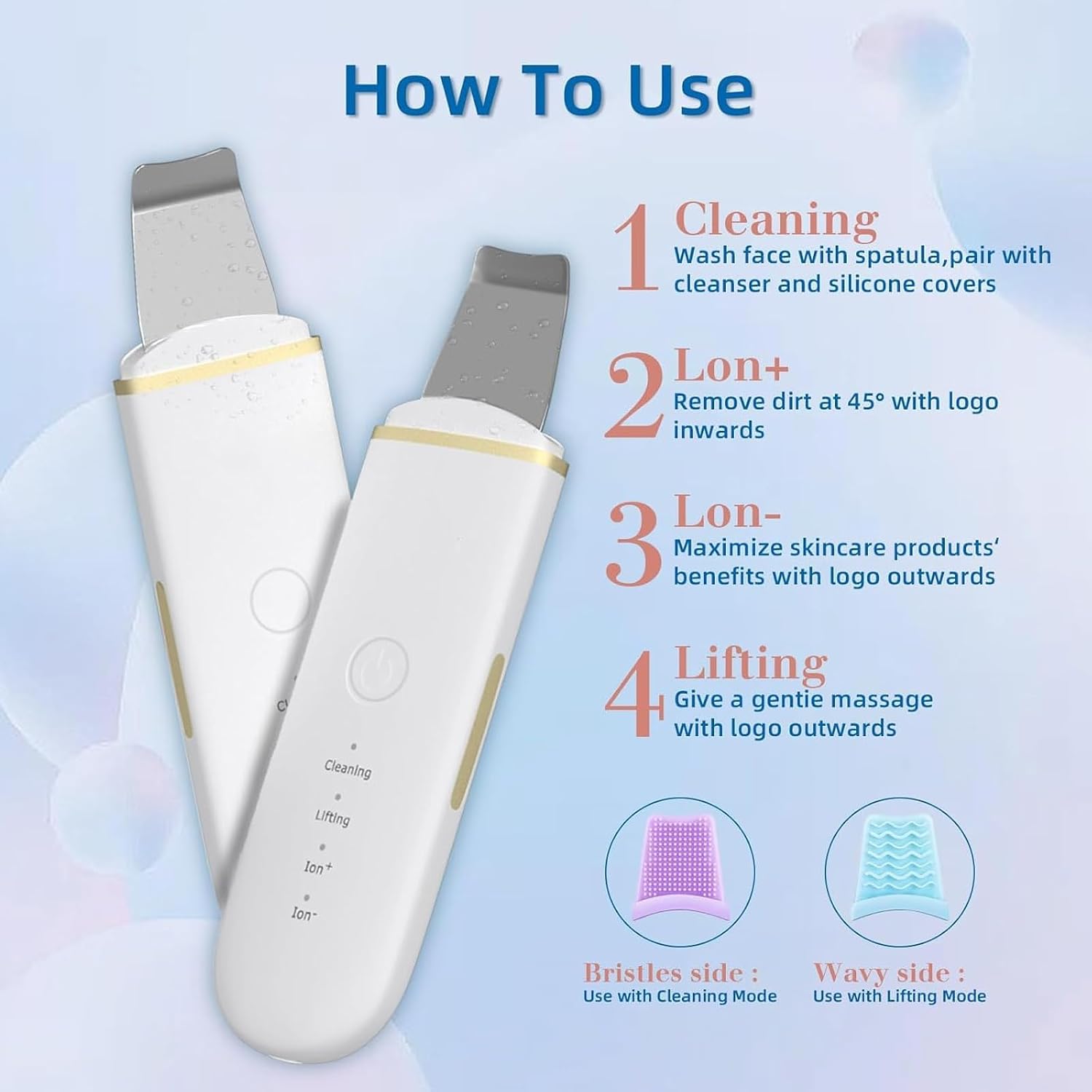 Beauenty Ultrasonic Skin Scrubber Face Spatula, Skin Spatula Pore Cleaner, Skin Dirt Blackhead Remover Tools for Facial Deep Cleansing - 4 Modes (White) - الصورة 6