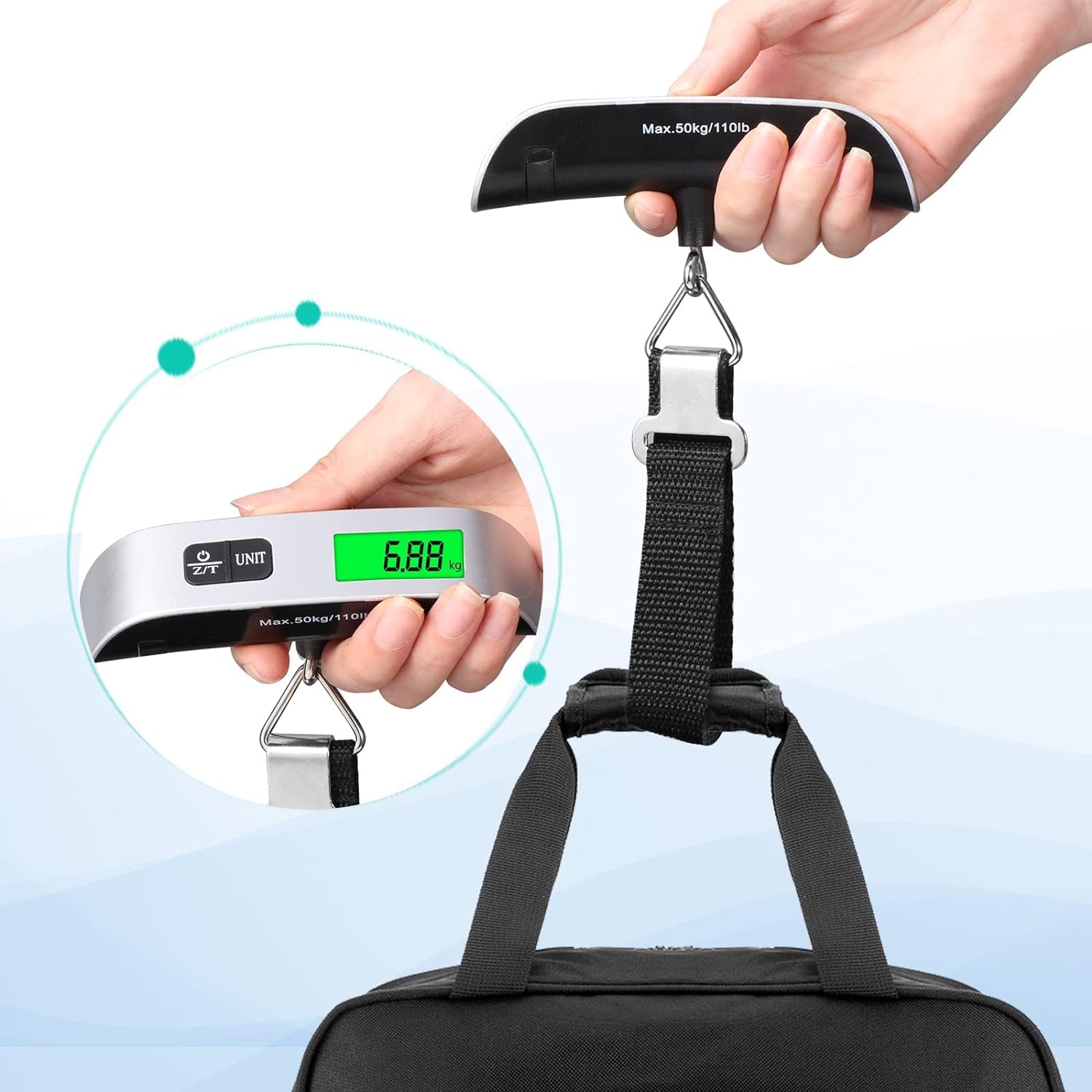 SKY-TOUCH Digital Luggage Scale, Portable Luggage Weight Scale, Hanging Suitcase Weigher for Travel, Suitcase Scale with Temperature Measurement Function 110 lb/ 50KG Capacity Grey - الصورة 6