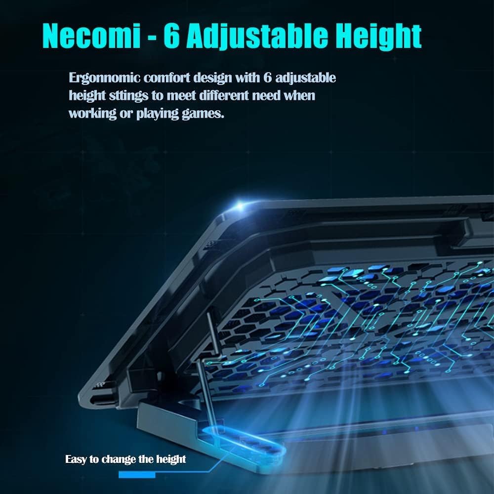 Laptop Cooling Pad, Necomi Laptop Cooler Stand with 6 Quiet Cooling Fans and 6 Height Adjustable Dual USB Powered Gaming Laptop Cooling Stand for 12-17 Inch Laptop Computer - الصورة 5