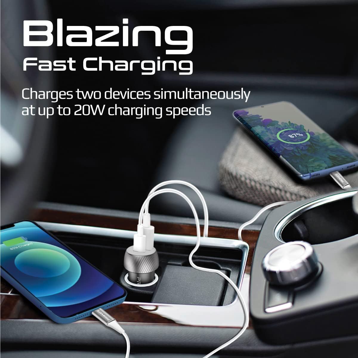 Promate USB-C Car Charger with 20W USB-C Power Delivery Port and 18W QC 3.0 USB Port, DriveGear-20W - الصورة 2