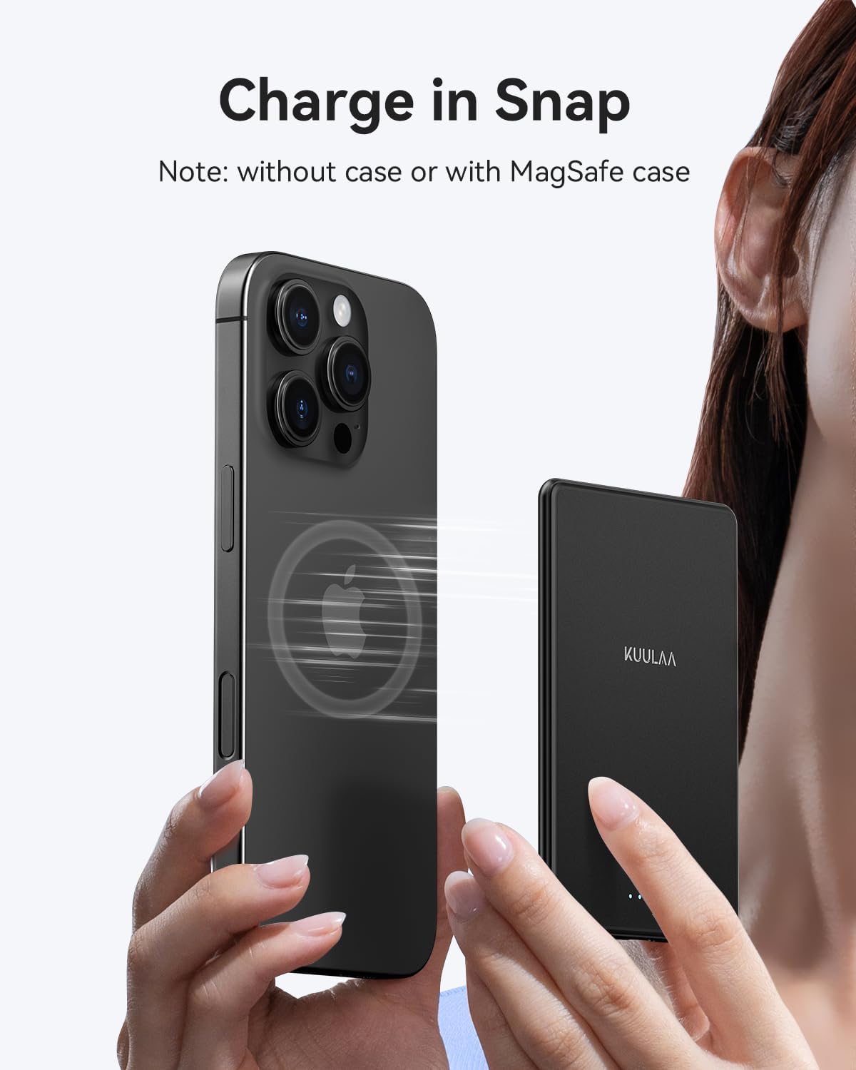 Kuulaa Magsafe Power Bank 5000mAh 20W, Wireless Portable Charger Fast Charging, Magnetic Battery Pack Compatible with iPhone 17/16/15/14/13/12 Serie - Matte Black - الصورة 3