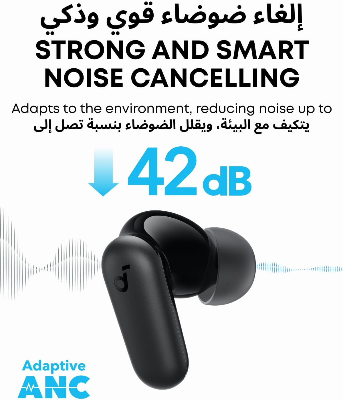 soundcore P30i by Anker Noise Cancelling Earbuds, Strong and Smart Noise Cancelling, Powerful Bass, 45H Playtime, 2-in-1 Case and Phone Stand, IP54, Wireless Earbuds, Bluetooth 5.4, App Control - الصورة 6