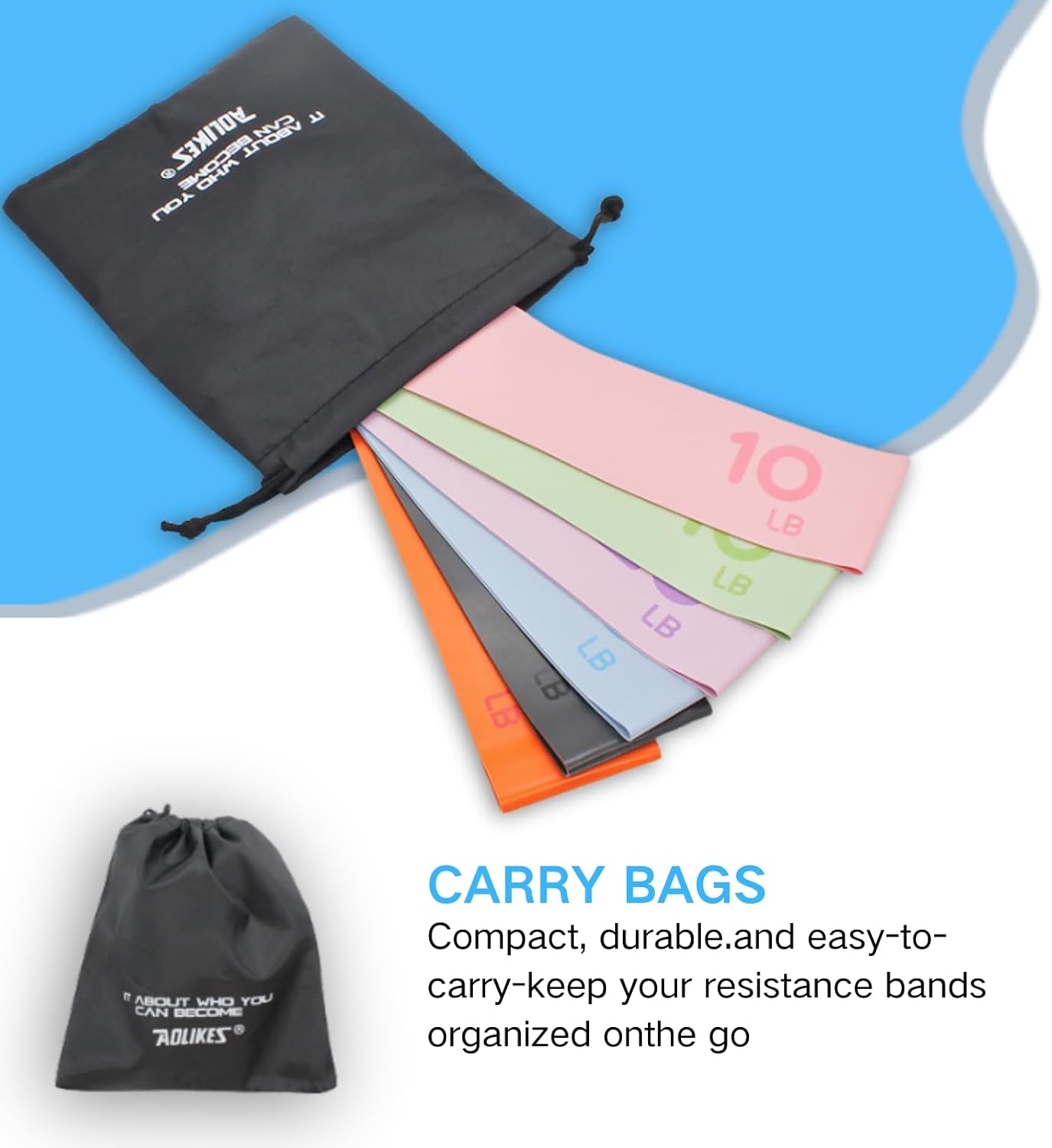 Resistance Bands Set, Pack of 6 Different Levels Loop Exercise Bands for Workout, Stretching, Yoga, Pilates, Elastic Band for Men and Women with Carrying Bag, Fitness Equipment for Training - الصورة 3