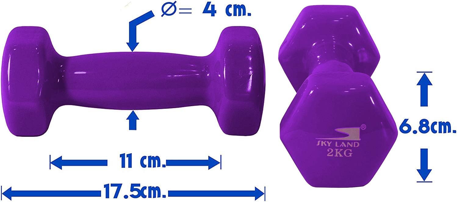 SKY LAND Classical Dumbbells Hand Weights Set of 2 - Vinyl Coated Exercise & Fitness Dumbbell for Home Gym Equipment Workouts Strength Training, 2Kg X 2 Purple, EM-9219-2 - الصورة 7
