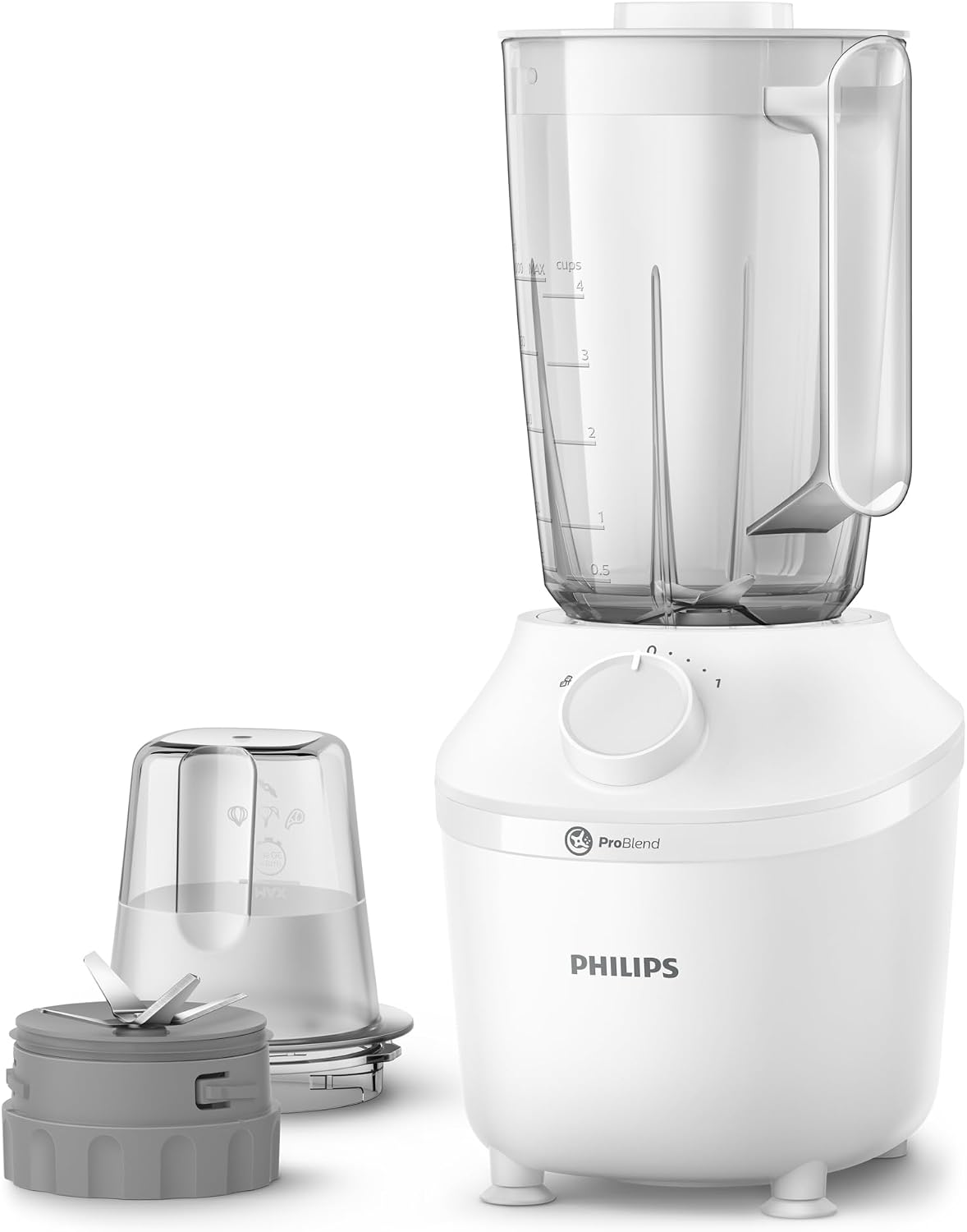Philips Blender & Mill, 450W, 1.9L Capacity, 1 Speed + Pulse | 3000 Series, ProBlend System, Ice Crushing, Durable Stainless Steel Blades, MTP Protection, Dishwasher Safe, White, HR2041/10