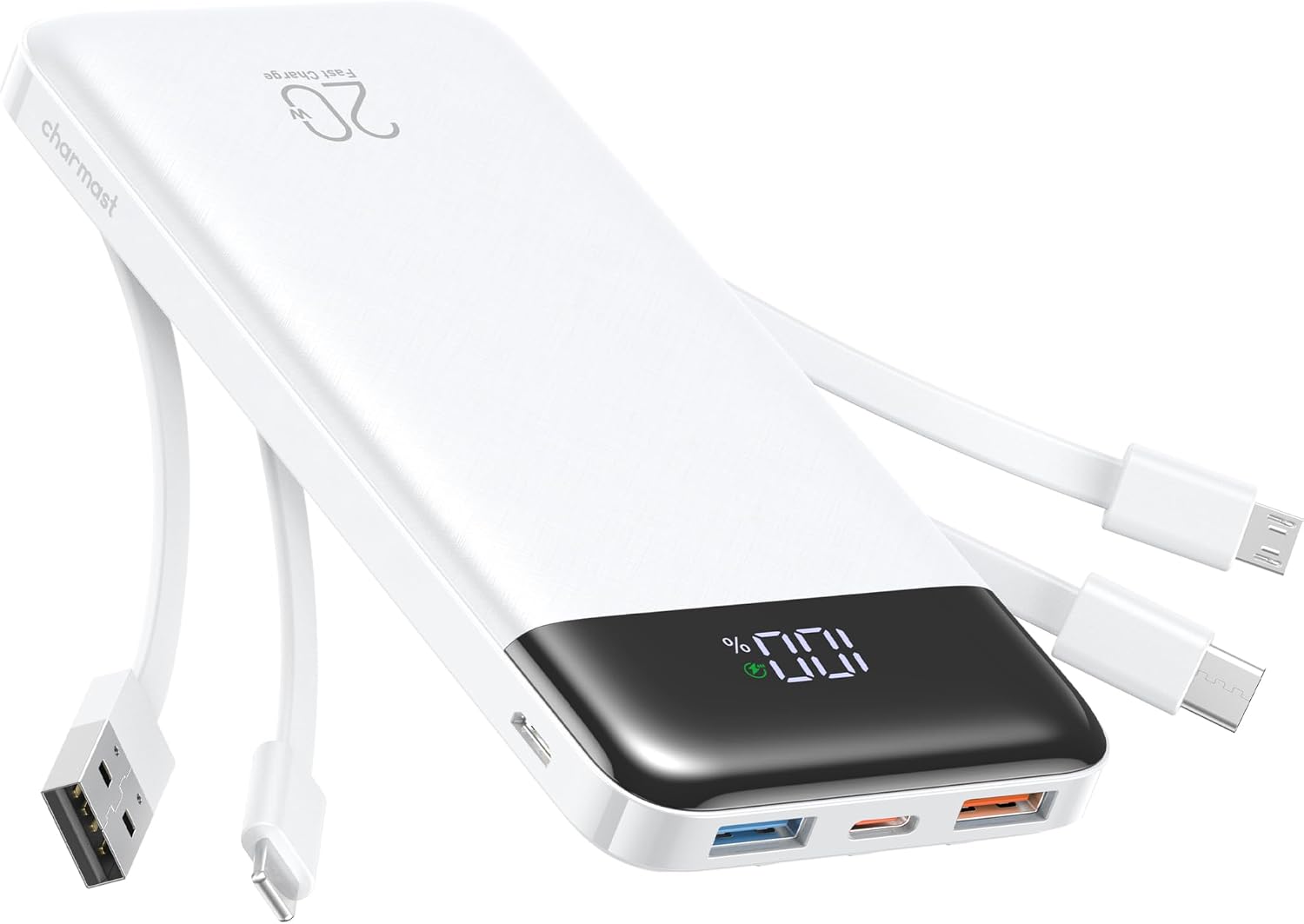 charmast Fast Charging Power Bank 20000mAh With Built-in 4 Cables 6-Outputs