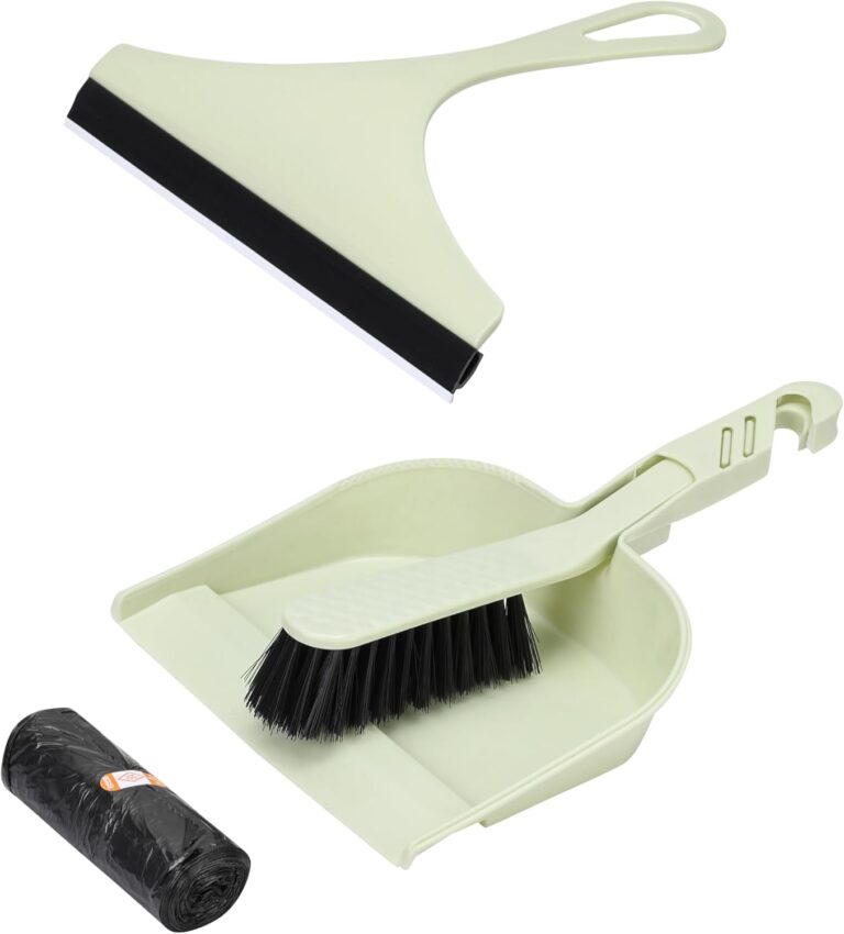 Lawazim Dustpan and Brush Set with One Scraper and Trash Bag -Green- Heavy-Duty Cleaning Kit with Ergonomic Handle for Multi-Purpose Sweeping and Scraping - for Home, Office, Kitchen, and Outdoor Use