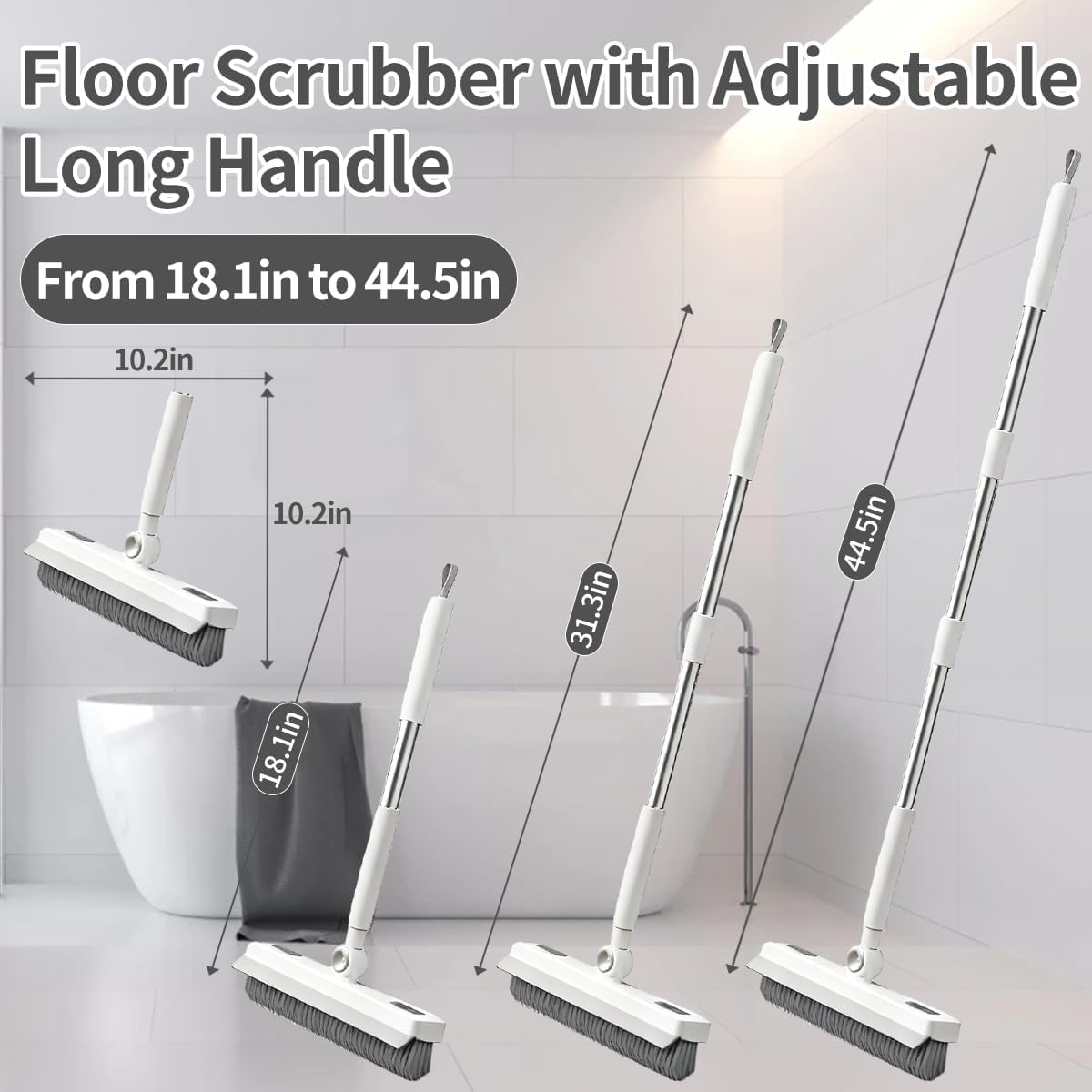 Floor Scrub Brush, 2 in 1 Cleaning Brush with Long Handle,Floor Scrubber Suit for Kitchen, Bedroom, Patio, Shower, Garage & Deck - Heavy Duty Tile, Concrete & Wood Surface Scrubber (white) - الصورة 3