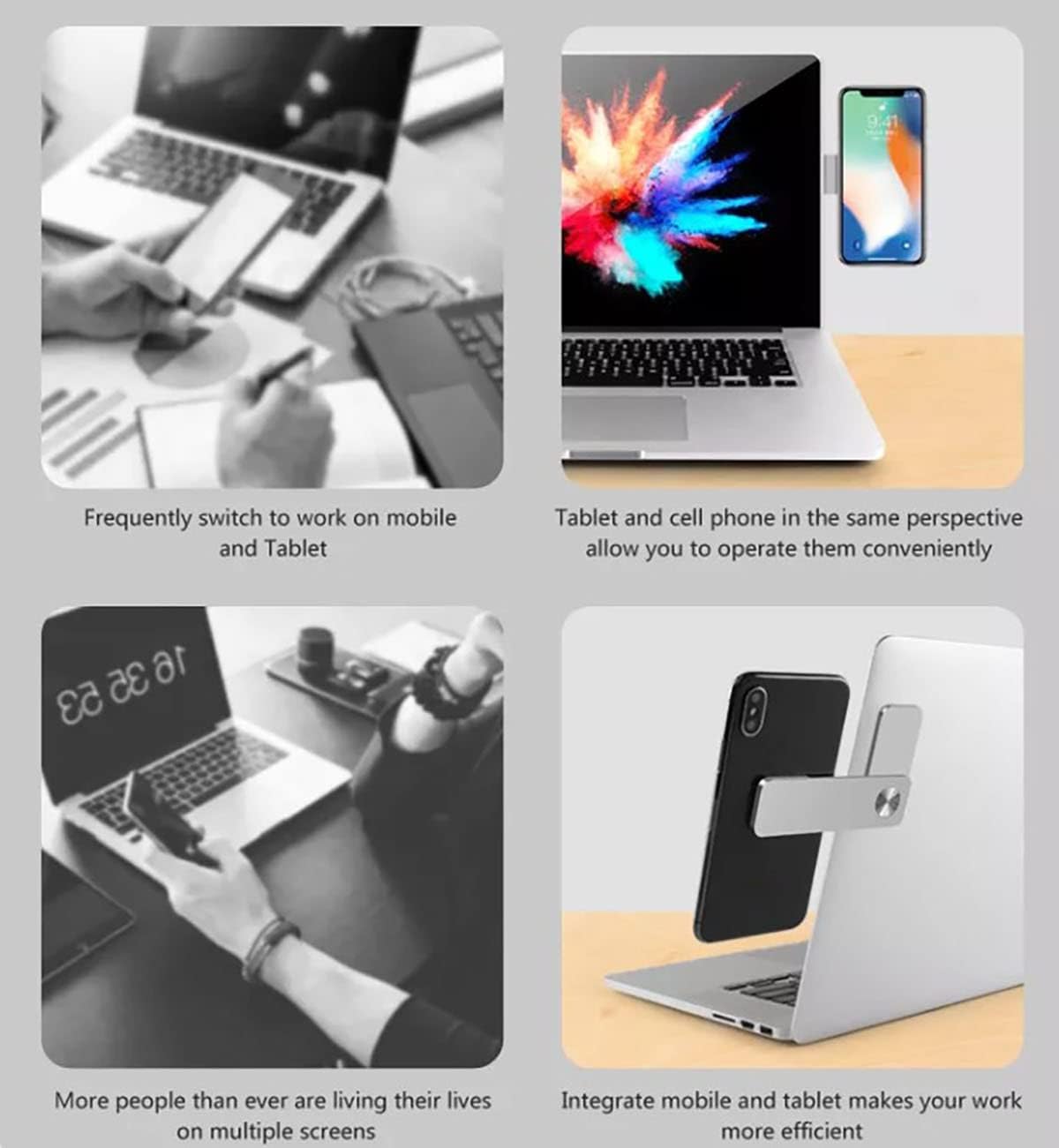 Mobile Phone Magnetic Bracket - 2 in 1 Adjustable Folding Lengthening Screen Mobile Phone Holder Extension Portable Laptop Multifunctional Mobile Phone Holder (Silver) - الصورة 6