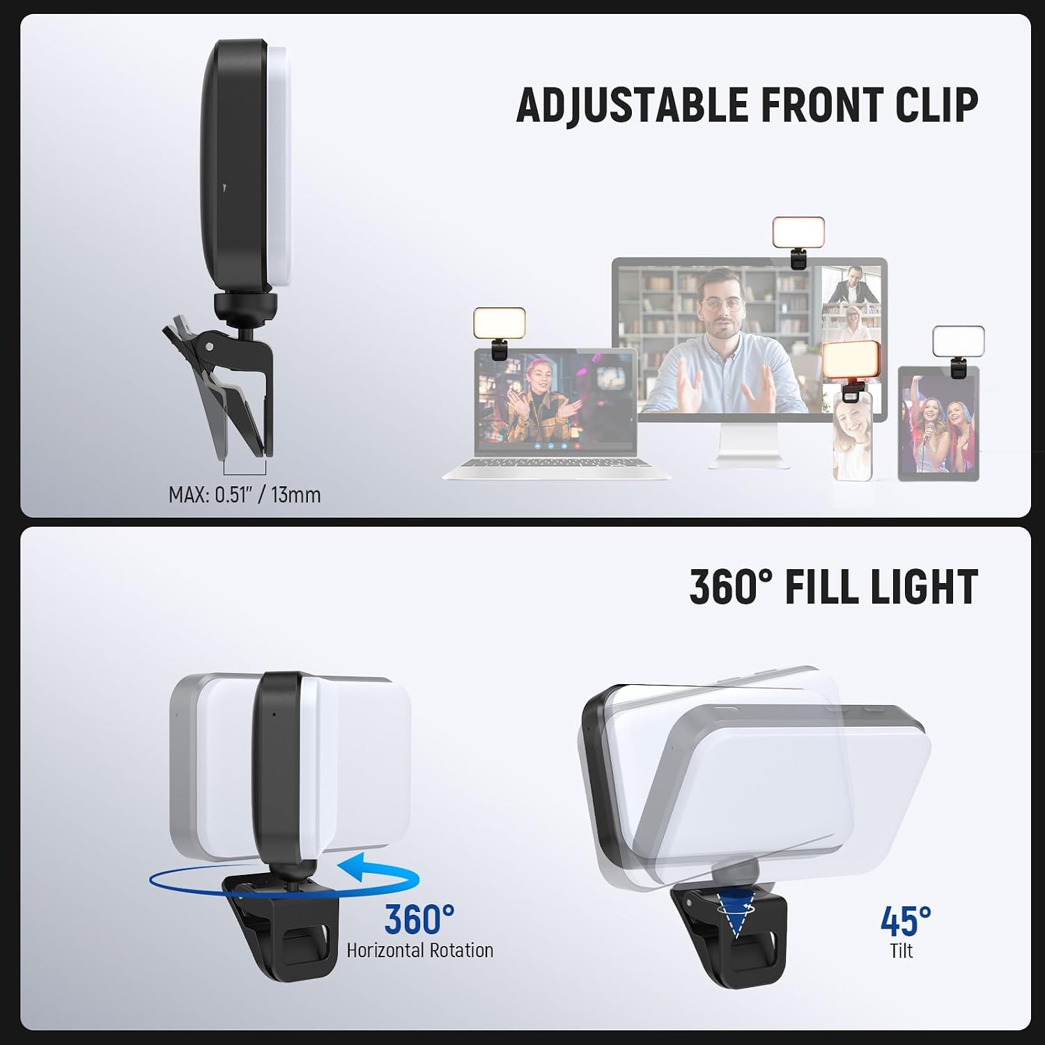 NEEWER Entry Level Version LED Selfie Light, 54 LEDs Plastic Clip on Phone Fill Lighting for iPhone, CRI88 650mAh, Portable for Computer Laptop Webcam Zoom Video Conference Makeup Recording, N8 - الصورة 6