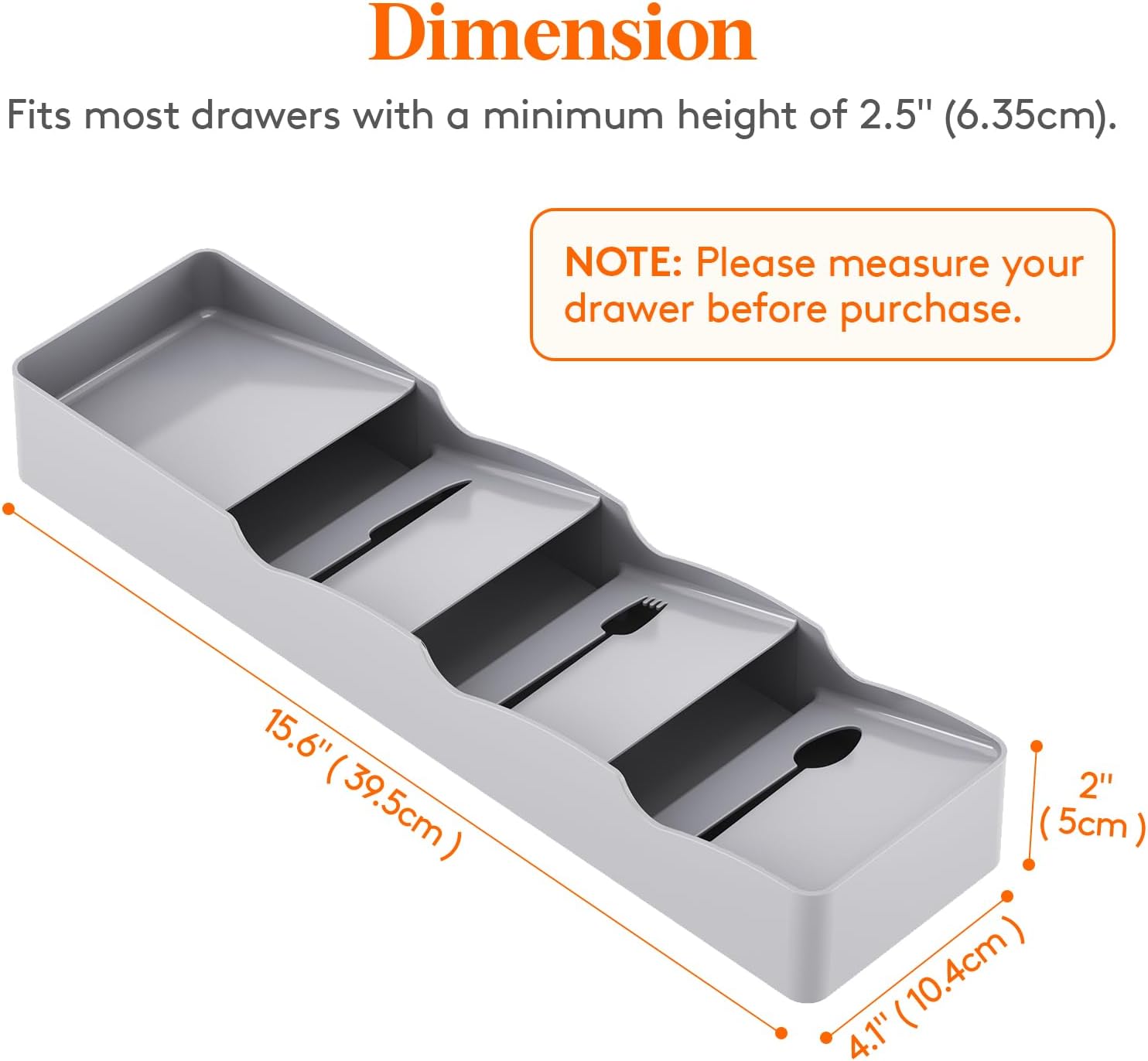 Lifewit Small Flatware Drawer Organizer, Compact Narrow Silverware Tray for Kitchen Drawers, Plastic Cutlery Holder for Spoons, Forks, Knives – Fits Small & Slim Kitchen Drawers, Gray - الصورة 4