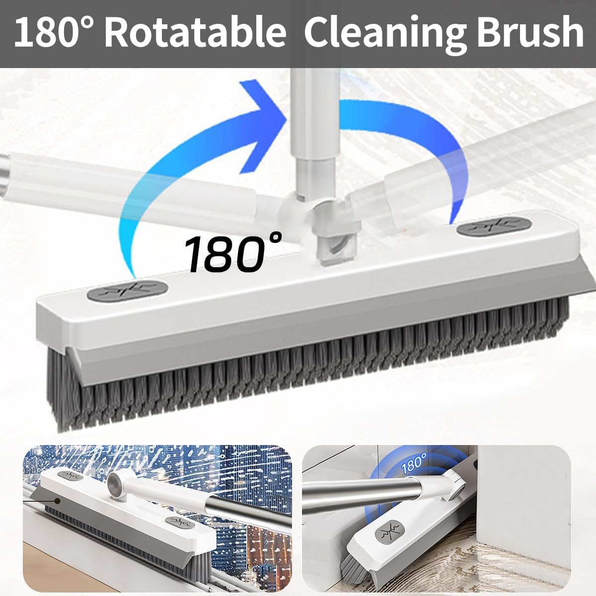Floor Scrub Brush, 2 in 1 Cleaning Brush with Long Handle,Floor Scrubber Suit for Kitchen, Bedroom, Patio, Shower, Garage & Deck - Heavy Duty Tile, Concrete & Wood Surface Scrubber (white) - الصورة 6