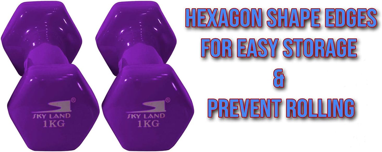 Sky Land Fitness Hexagon Head Vinyl Dumbbell Set-EM-9219 - Purple l Pink - الصورة 6