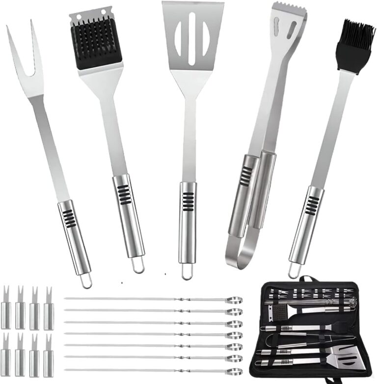 20PCS Grilling Accessories Set, Stainless Steel BBQ Grill Tools Accessories, Grill Tools Set for Outdoor Gill with Spatula, Tongs, Fork, Brush and Utensils, Grilling Barbecue Tools Kit for Cookout