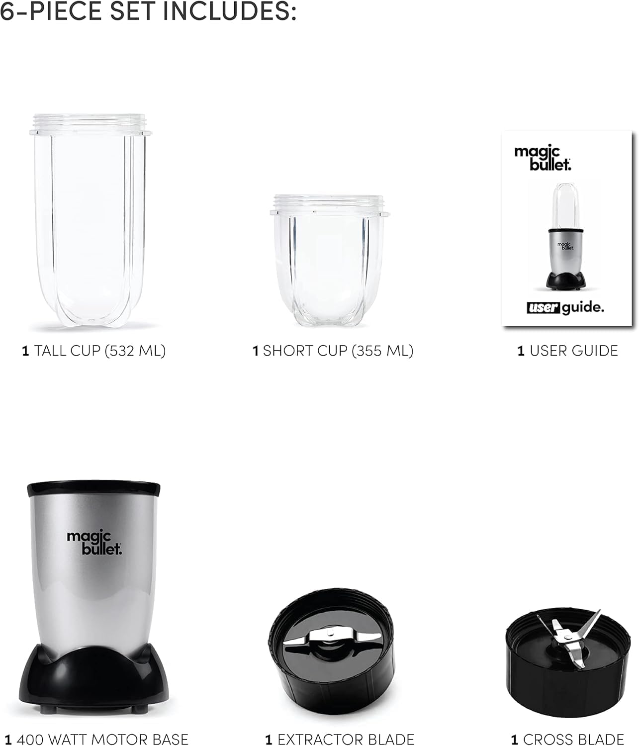 Magic Bullet, 4 Piece Accessories, Multi-Function High-Speed Blender, Silver, MB4-0612 - الصورة 4