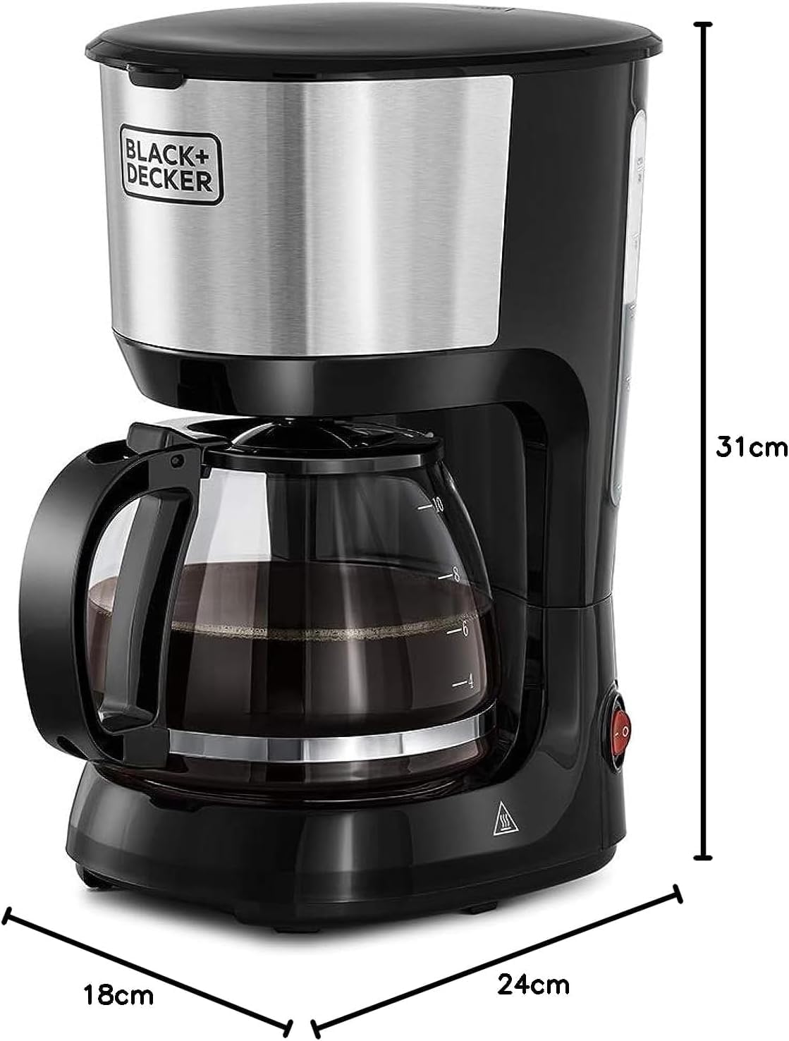 BLACK+DECKER Coffee Maker, 750W, 10-Cup Drip Coffee Machine with 1.25L Glass Carafe, Easy-Grip Handle, Drip Stop, Non-Stick Warming Plate, Auto-Shutoff, Boil Dry Protection, Silver/Black - DCM750S-B5 - الصورة 3