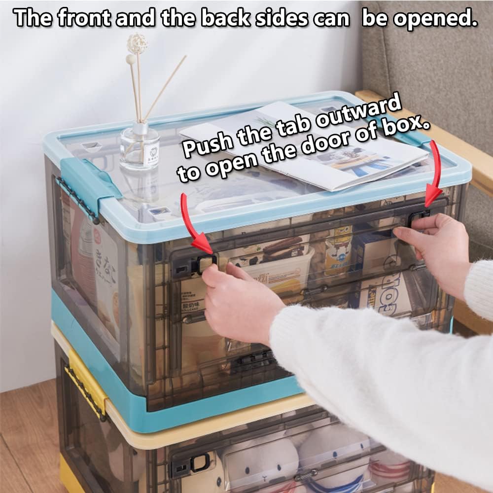 Stackable Folding Storage Box Foldable Clothes Storage Box Toy Storage Basket Book Storage Container Organize Box Organizer with Handle Kitchen Home Office Closet Room Nursery Box (Yellow) - الصورة 2
