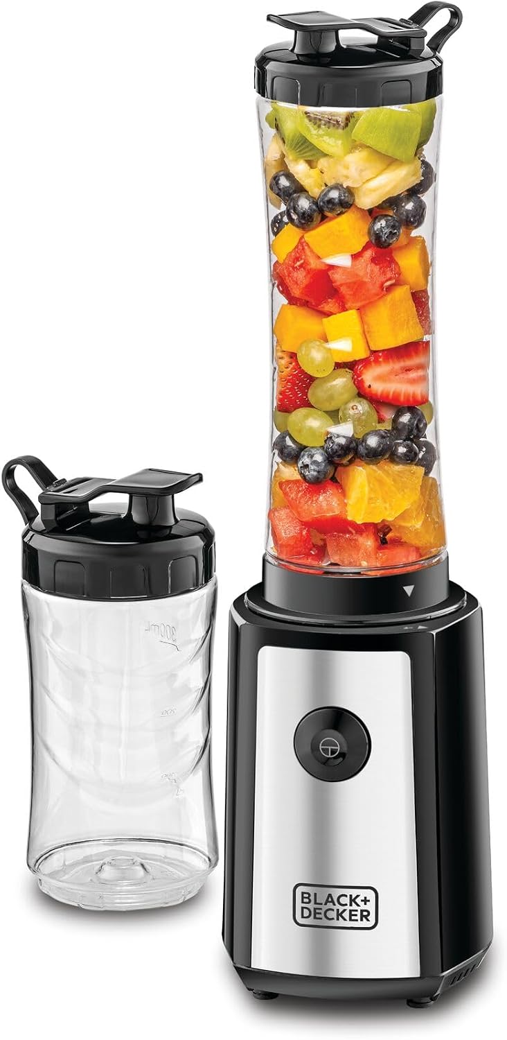 BLACK+DECKER Sports Blender/Smoothie Maker, 300W, 6-Piece Set with 500ml & 300ml BPA-Free Sports Bottles, 21,500 RPM Turbo Speed, Stainless Steel Blades for Ice & Frozen Fruits, Black - SBX300-B5 - الصورة 15