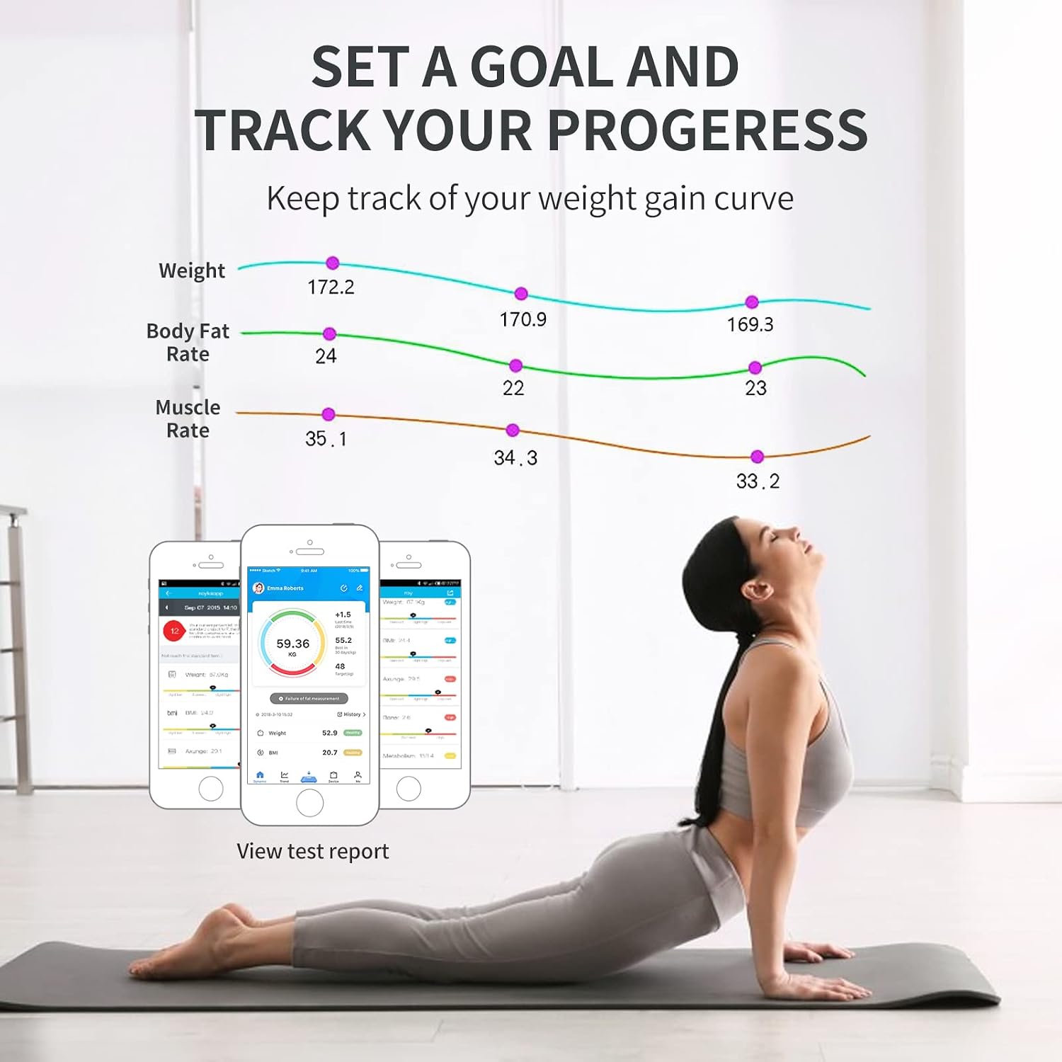 SKY-TOUCH Multifunctional Smart Body Fat Scale, Smart Electronic Led Digital Weight Bathroom Scale With Smartphone App, Support 17 Languages And Indoor Temperature Measurement, 260 * 260 * 23Mm White - الصورة 7