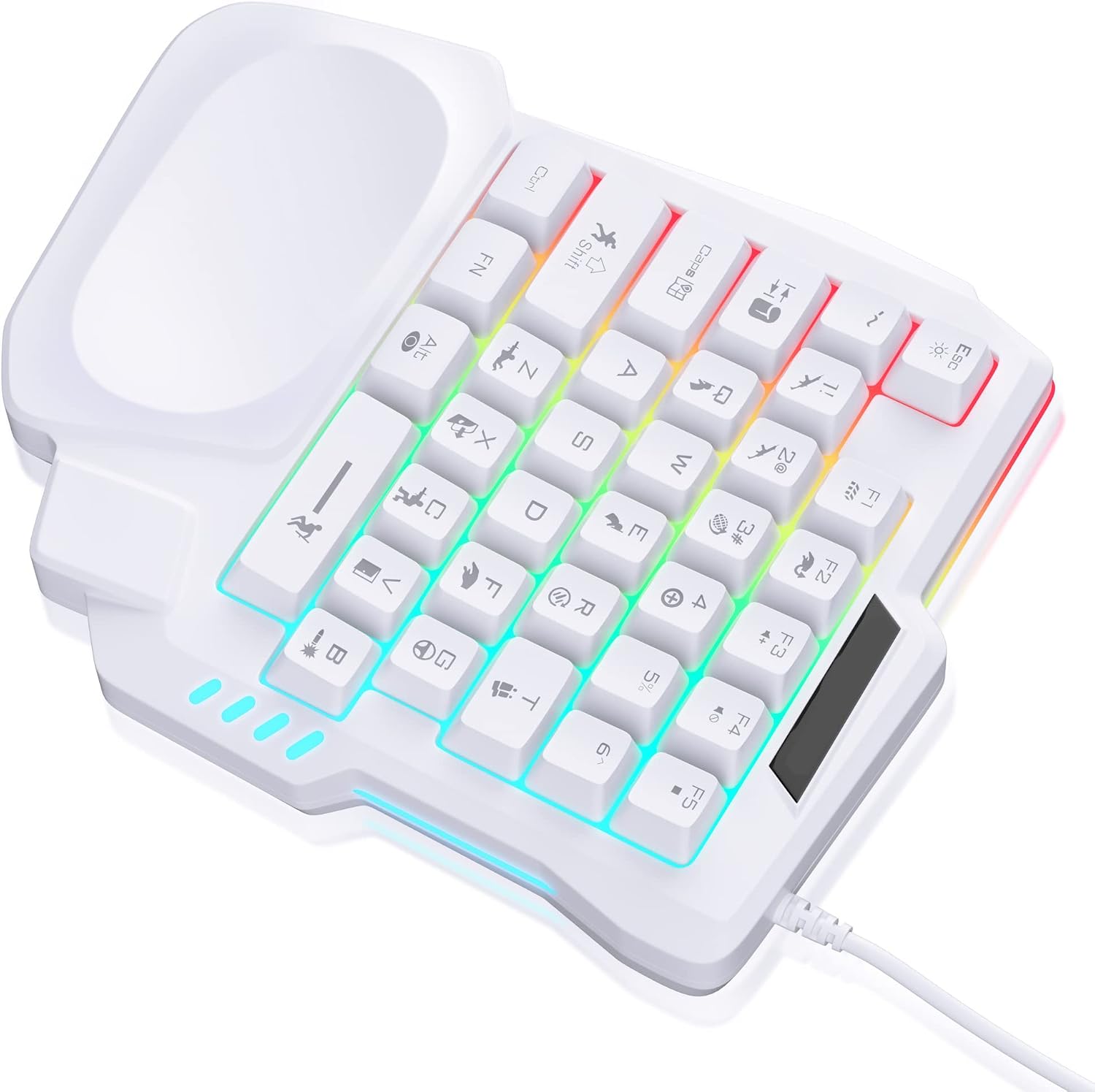 One Handed Gaming Keyboard, Small Gaming Keyboard with Ergonomic Palm Rest, Mini Gaming Keypad, 35 Keys One-hand Wired Gaming Keypad Membrane Keyboard with LED for Gamer (White)