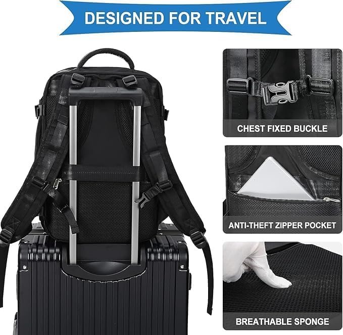 XICEN Large Travel Backpack, Unisex, Black, Water Resistant, 3L, 16.5" x 12.2" x 6.69", 2.2Lb, Laptop Compatible, USB Charging Port, Wet Bag, Separate Shoe Compartment - الصورة 5