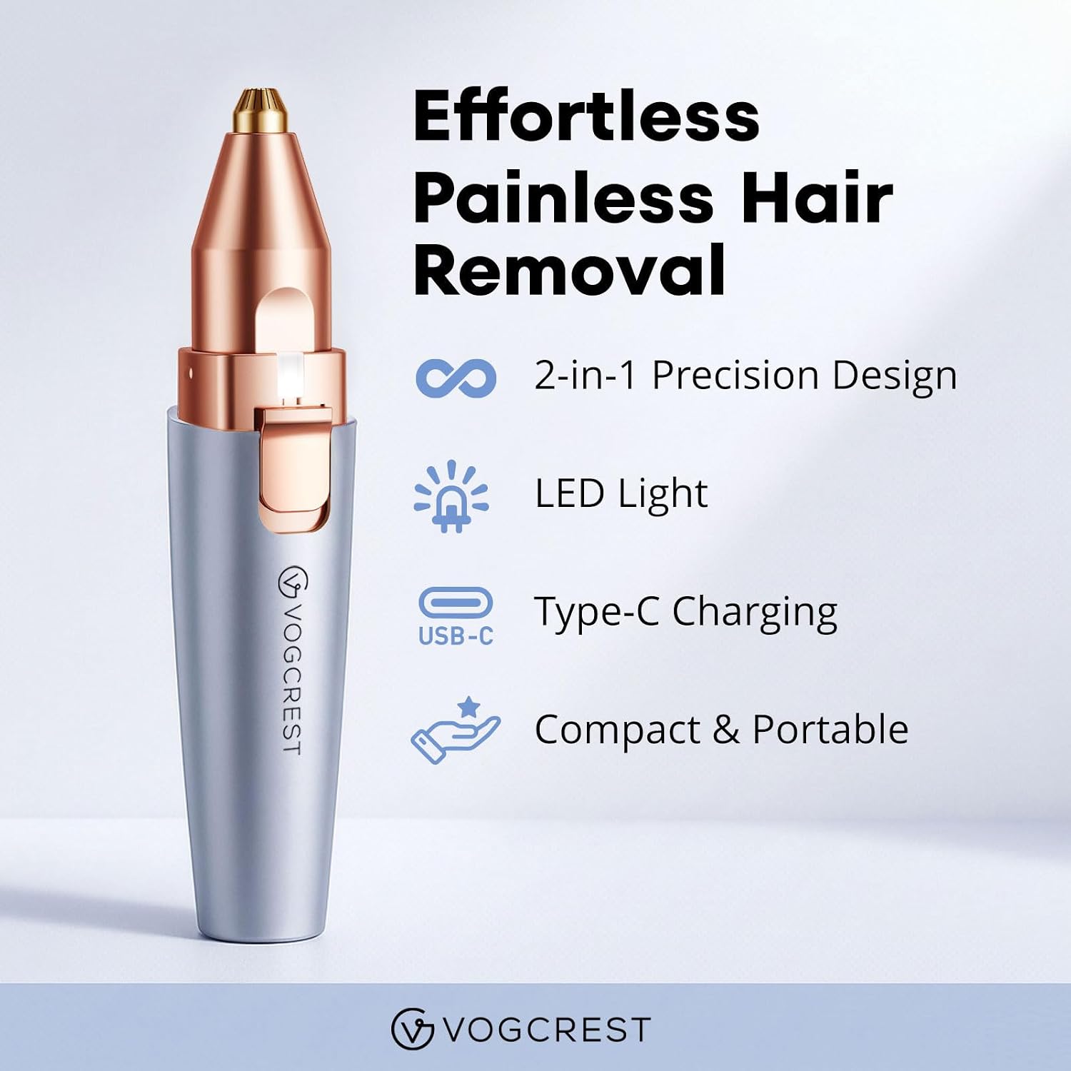 Rechargeable Eyebrow Trimmer & Facial Hair Remover for Women, 2 in 1 Eyebrow Razor and Painless Hair Remover, Eyebrow Lips Body Facial Hair Removal for Women with Built-in LED Light (Sky Blue) - الصورة 2