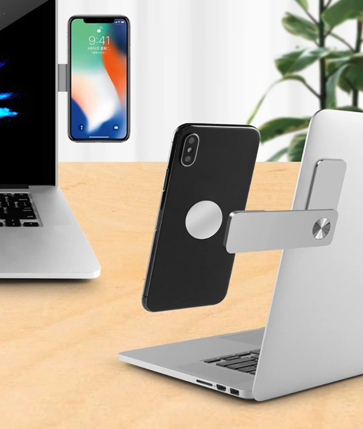 Mobile Phone Magnetic Bracket - 2 in 1 Adjustable Folding Lengthening Screen Mobile Phone Holder Extension Portable Laptop Multifunctional Mobile Phone Holder (Silver) - الصورة 2