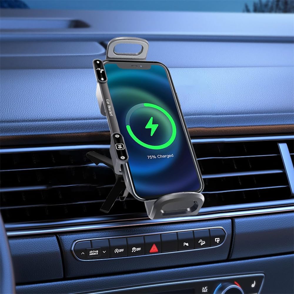 Wireless Charging Phone Holder, AZONEE Car Air Outlet Mount, Double Coil Design for Fast Charging, 360° Rotation Mobile Phone Holder for Car, Compatible with Straight & Folding Phones - الصورة 2
