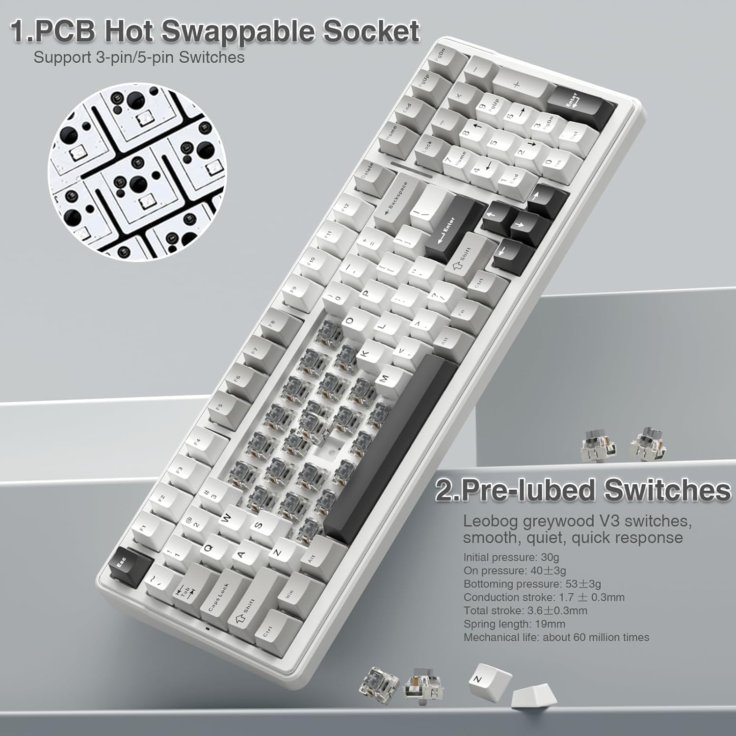 AULA F99 Wireless Mechanical Keyboard, Custom Computer Keyboard, Tri-Mode Bluetooth 5.0/2.4GHz/USB-C Cute Creamy Gaming Keyboards with Number Pad, RGB Backlit Media Knob Programmable Keybaord for PC - الصورة 6