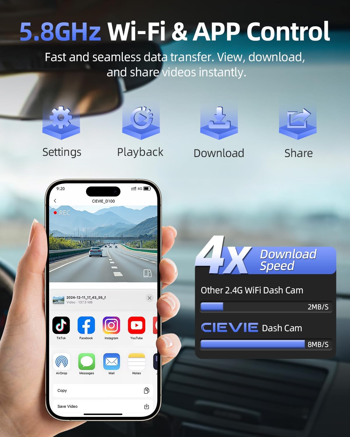 4K داش كام, Dash Cam for Cars with 64GB SD Card, 5Ghz WiFi, G-Sensor - الصورة 4