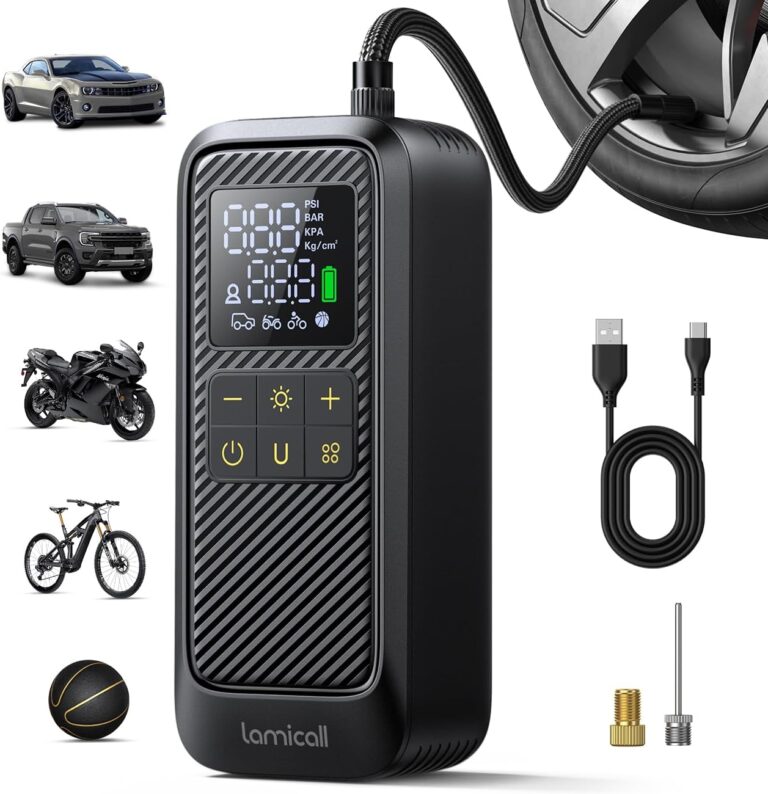 Lamicall Tire Inflator Portable Air Compressor - [5X Faster Inflation] Air Pump with Digital Pressure Gauge, 150PSI Electric Tyre Pump for Car Motorcycle Wheel Simulator, Wheel Accessorie