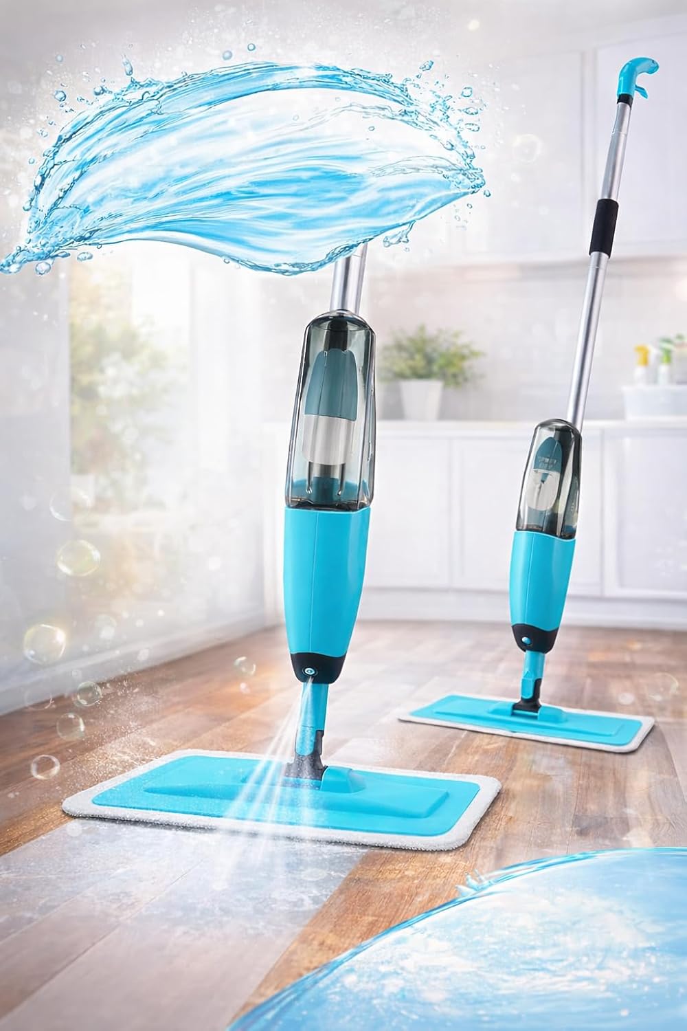 Water Spray Mop with Washable Microfiber Head, 360° Rotating Wet & Dry Floor Cleaner, Hand-Washable Mop for Kitchen, Wood, Laminate, Vinyl & Tile Floors