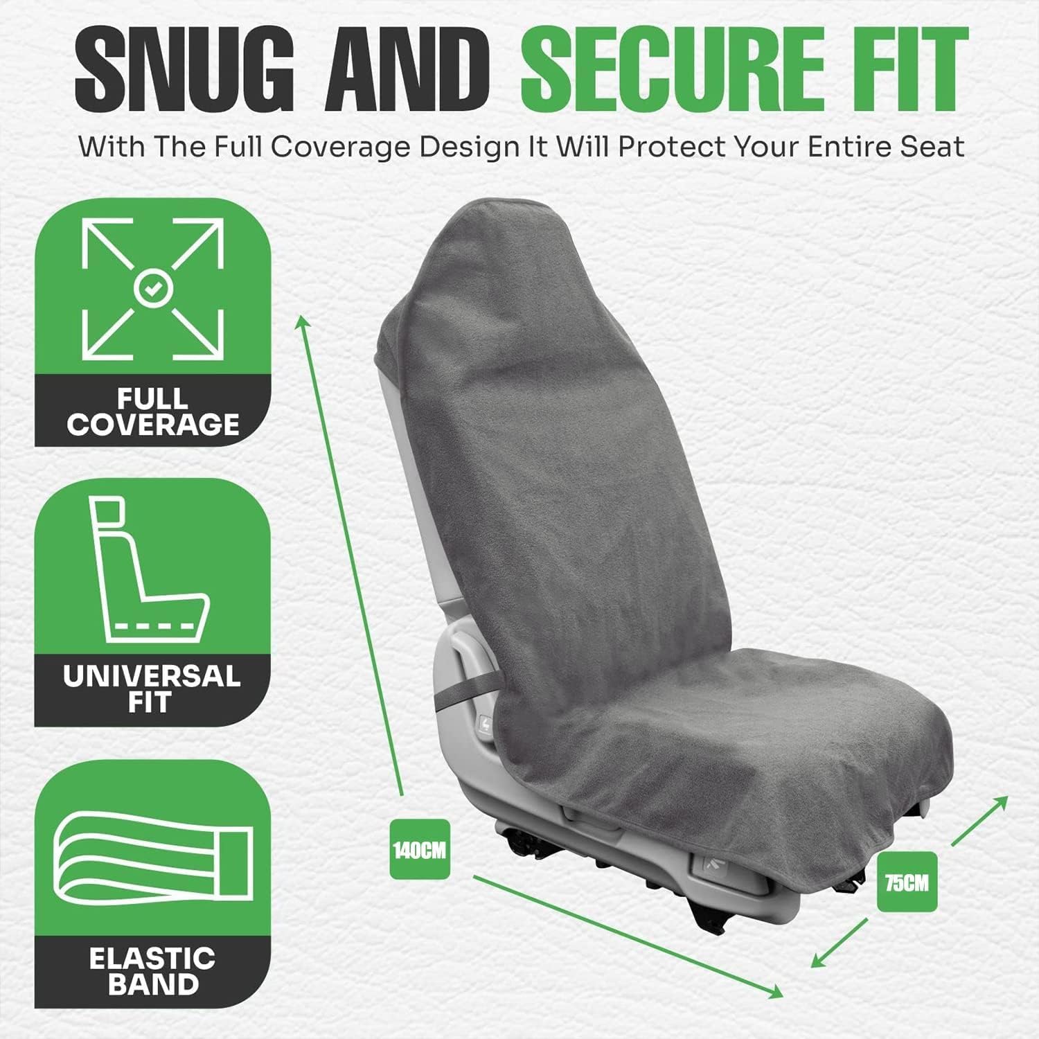 HOOKOR Waterproof Sweat Towel Car Seat Cover,Removable Non Slip Sweat Car seat Protector, Universal for Cars,SUVs and Trucks, Van,Machine Washable(Grey) - الصورة 3