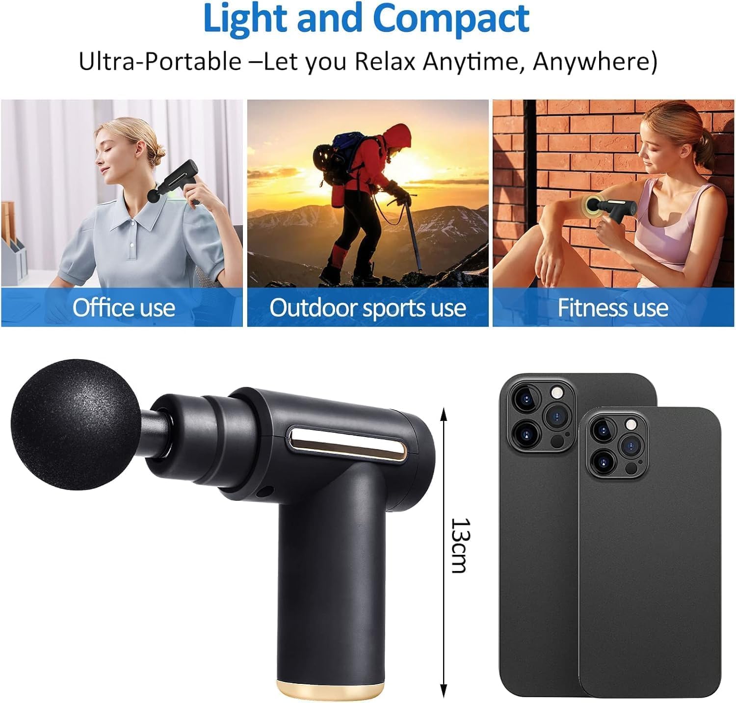 SKY-TOUCH Massage Gun,Professional Muscle Percussion Massager with 6 Speeds,Quiet Portable Electric Massager for Shoulder, Body,Back,and Physiotherapy,Compact Cordless Design,19x13x4.5cm (Black) - الصورة 8