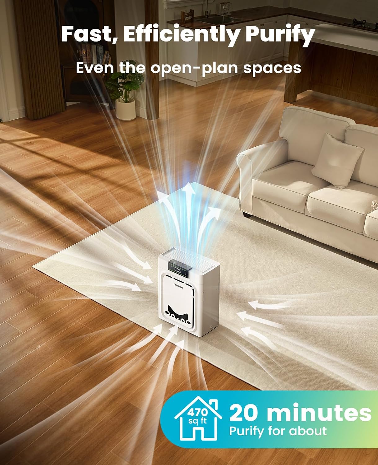 Oneisall Air Purifier Washable HEPA Filter for 2200Ft² Large Room PP02 - الصورة 2