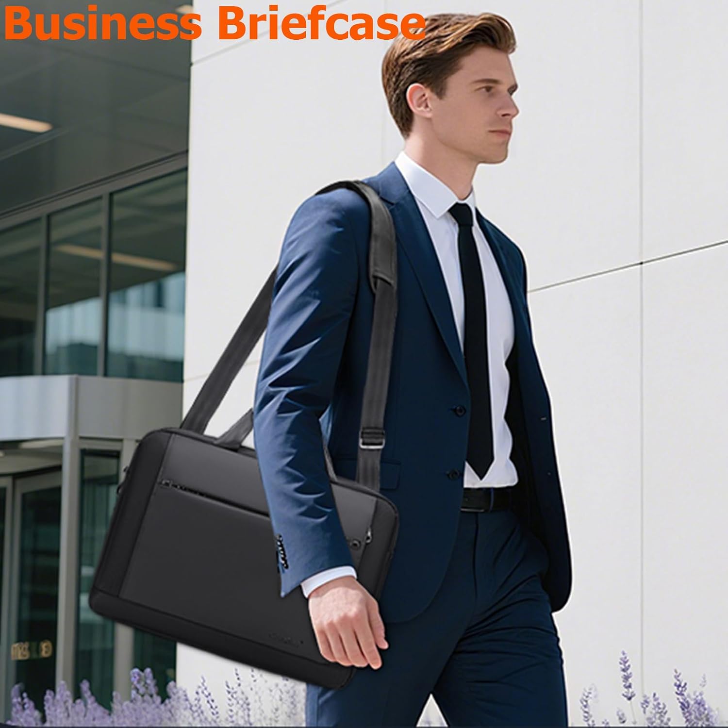 Qiccijoo Laptop Bag for Men Women Premium Laptop Briefcase Fits Up to 15.6 Inch Laptop Shoulder Messenger Bag with Strap Carry On Laptop Case Computer Bag for Travel/Business/School-Black - الصورة 5