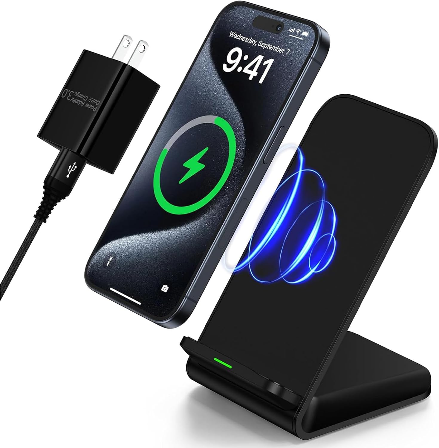 Tazweeq Wireless Charger Stand, Fast Charging Station Desk Phone Holder for Samsung Galaxy S24 Ultra S23 S22 S21, iPhone 15 Pro Max 14 13 with Adapter, Android Charging Dock