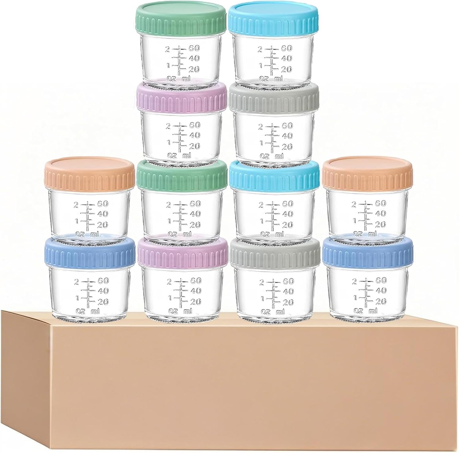 12 Piece Glass Baby Food Storage Containers 4 OZ Seal Leakproof Baby Food Jars with Lids Dishwasher Freezer and Microwave Safe for Seasonings, Jam, Soy Sauces Meal Prep Jars with Measurement Marks