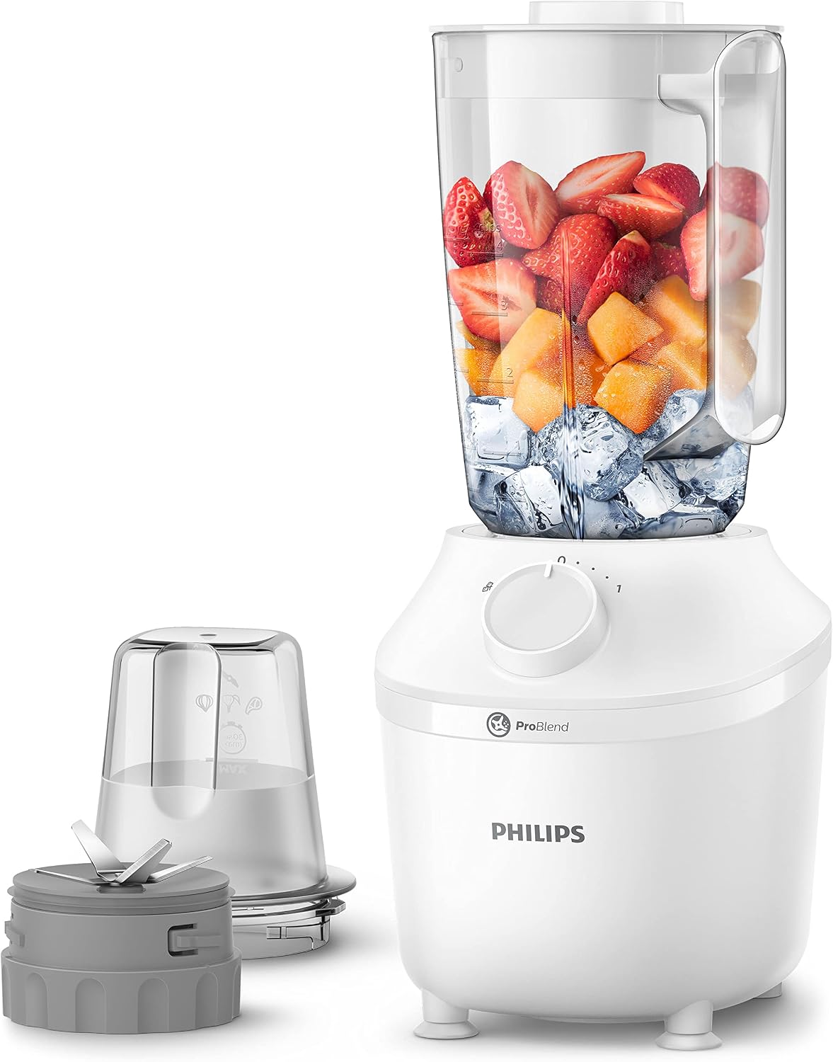 Philips Blender & Mill, 450W, 1.9L Capacity, 1 Speed + Pulse | 3000 Series, ProBlend System, Ice Crushing, Durable Stainless Steel Blades, MTP Protection, Dishwasher Safe, White, HR2041/10 - الصورة 2