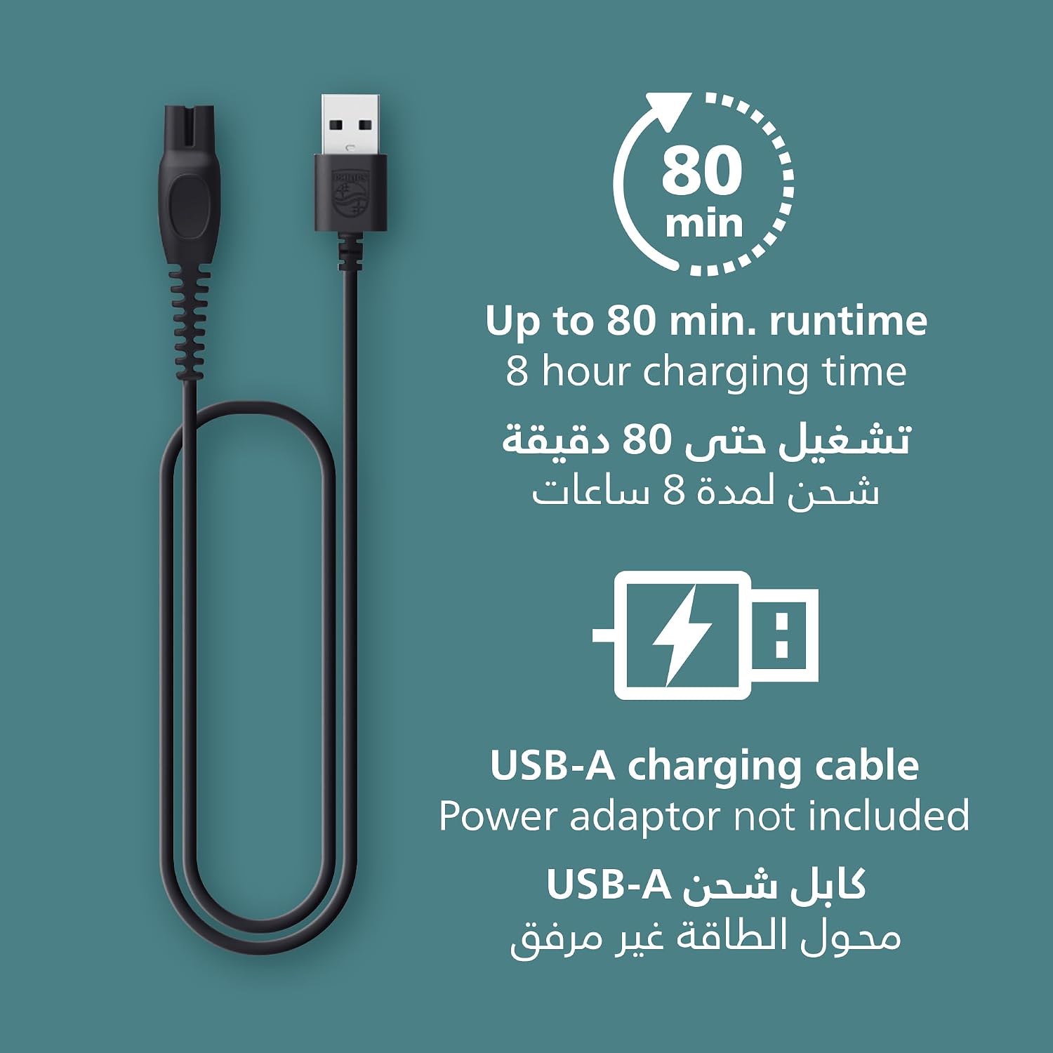 Philips Body Groomer BG3485/15 | Trim & Shave Hair | 100% Showerproof | Skin-Friendly | 2/3/5mm Combs | 80 Min Cordless | Battery Indicator | USB Charging | Rechargeable - الصورة 7