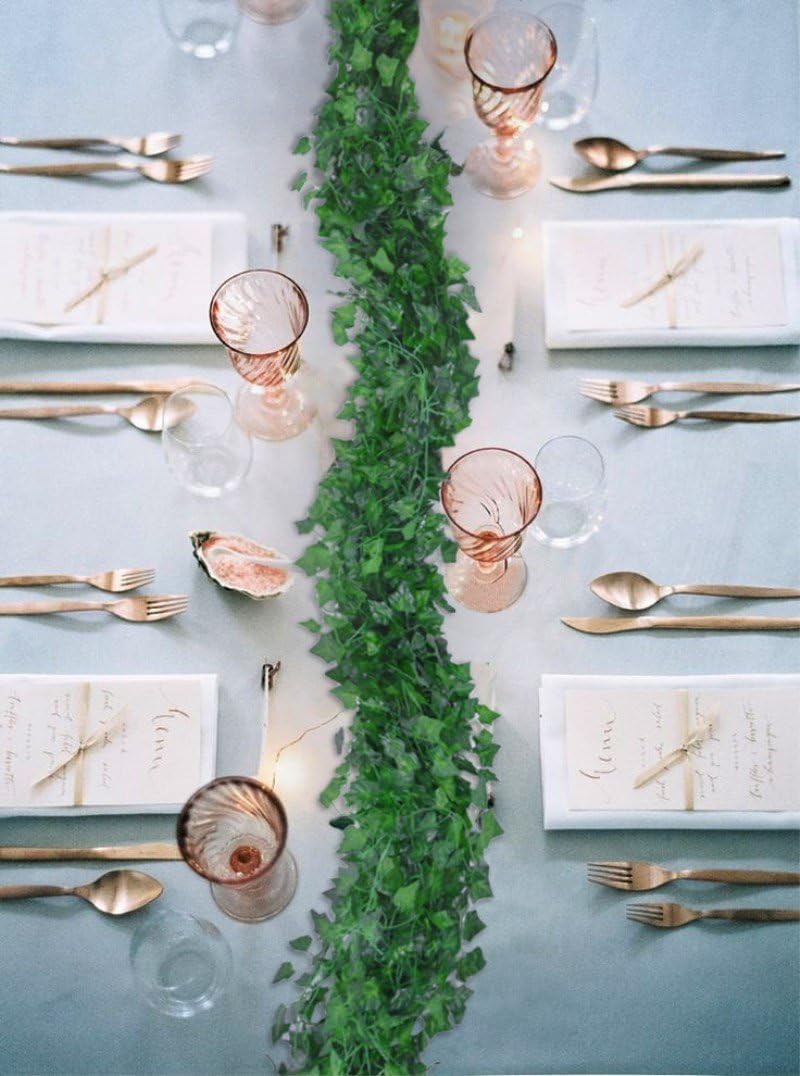 DearHouse 12 Strands Artificial Ivy Leaf Plants Vine Hanging Garland Fake Foliage Flowers Home Kitchen Garden Office Wedding Wall Decor, 84 Feet, Green - الصورة 7