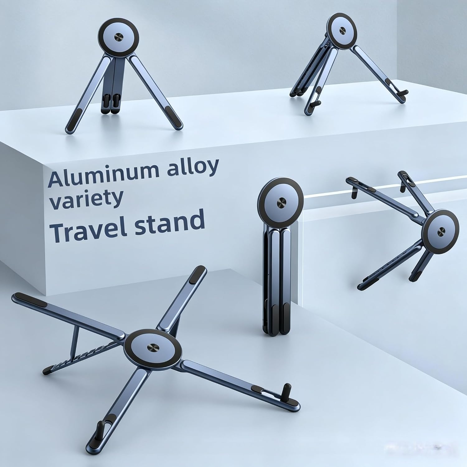 Adjustable Laptop Stand, 3-in-1 Magnetic Foldable Stand for Laptop, Tablet & Phone, Portable Aluminum Laptop Riser with Multi-Angle Support for Desk, Home & Travel (Grey) - الصورة 3
