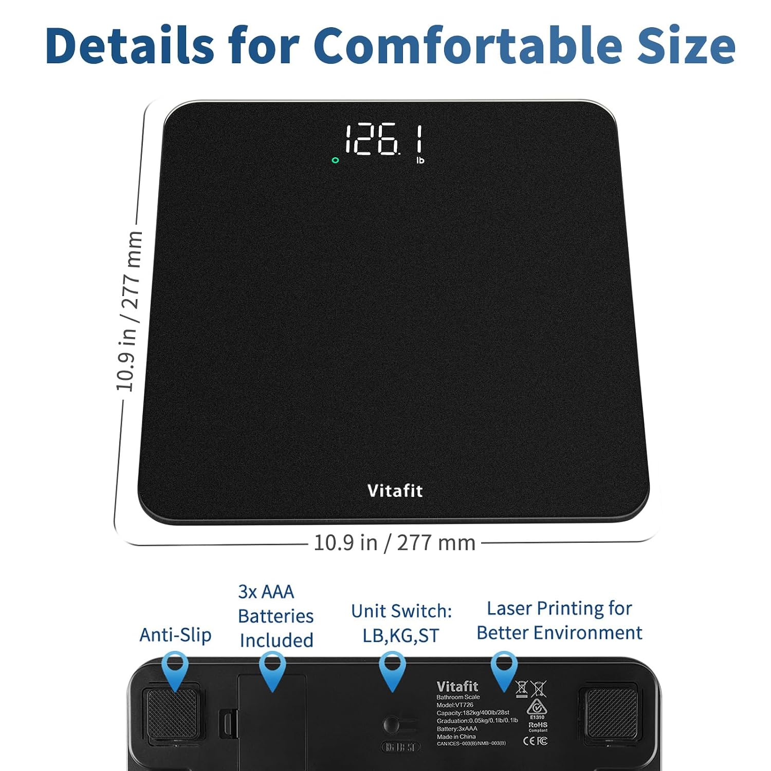 Vitafit Weight Scale for Body Weight Accuracy 0.05kg, 182kg ميزان للجسم - الصورة 7