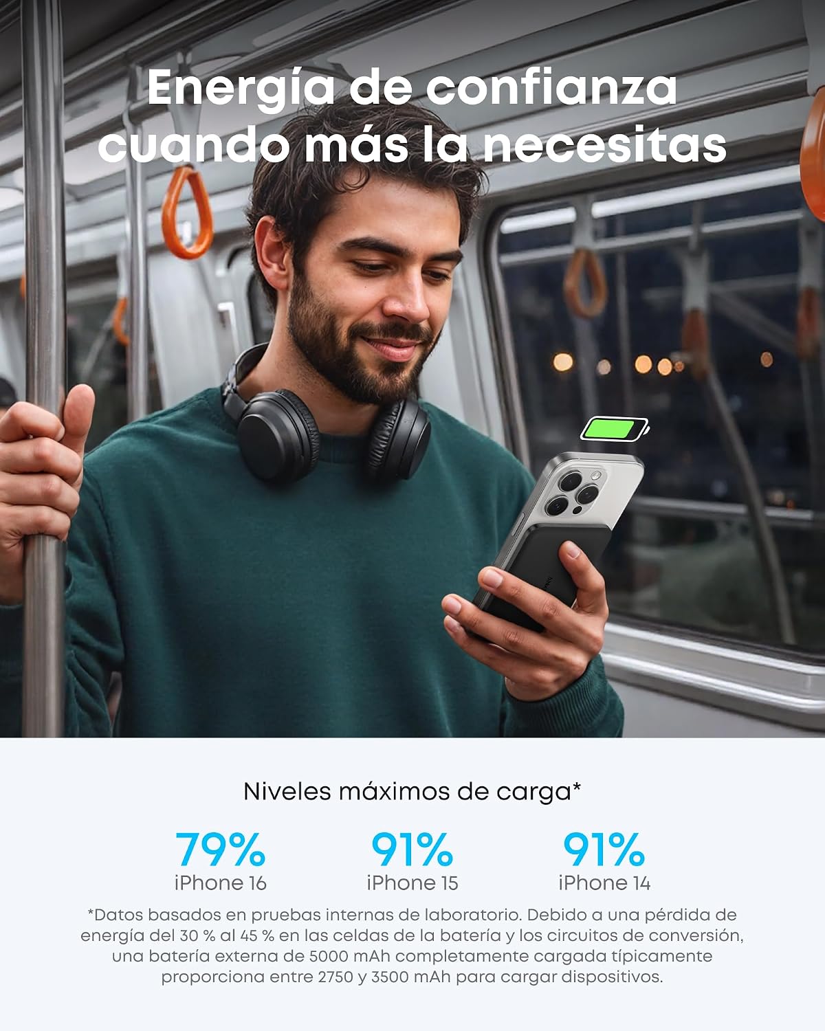 Anker Nano Power Bank, Ultra-Slim 5,000mAh Magnetic Battery Pack, Qi2 Certified 15W Max Ultra-Fast MagSafe-Compatible Portable Charger, PD 20W, Ergonomic Design, For iPhone 17/16/15/14/13/12, Black - الصورة 2