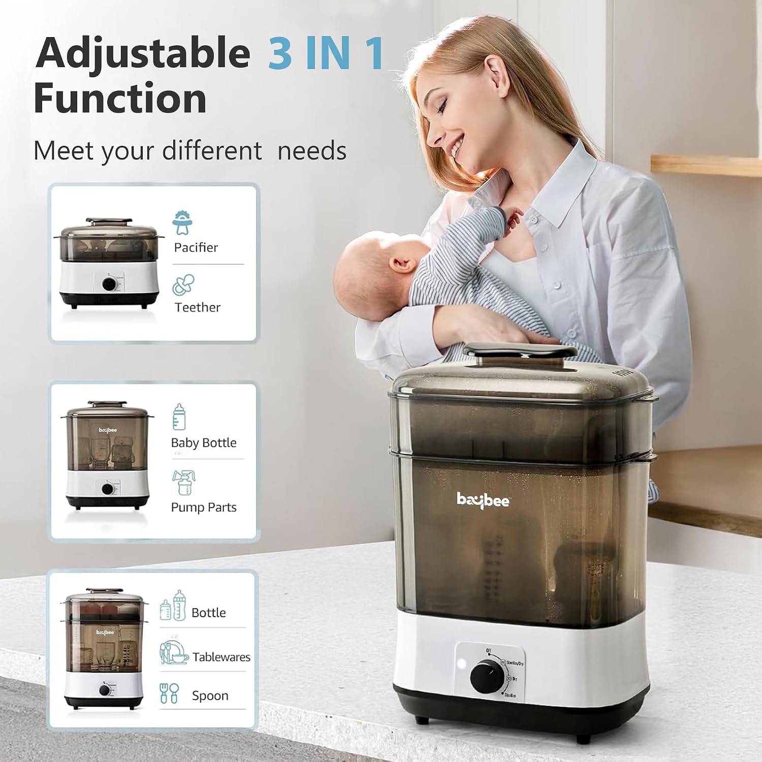 Baybee Baby Bottle Sterilizer and Dryer | Electric Steam Bottle Drying with 72-Hour Storage & 8 Bottles Large Capacity | Puresteam Baby Fast 360° Sterilization with One Knob Control & BPA Free - الصورة 4