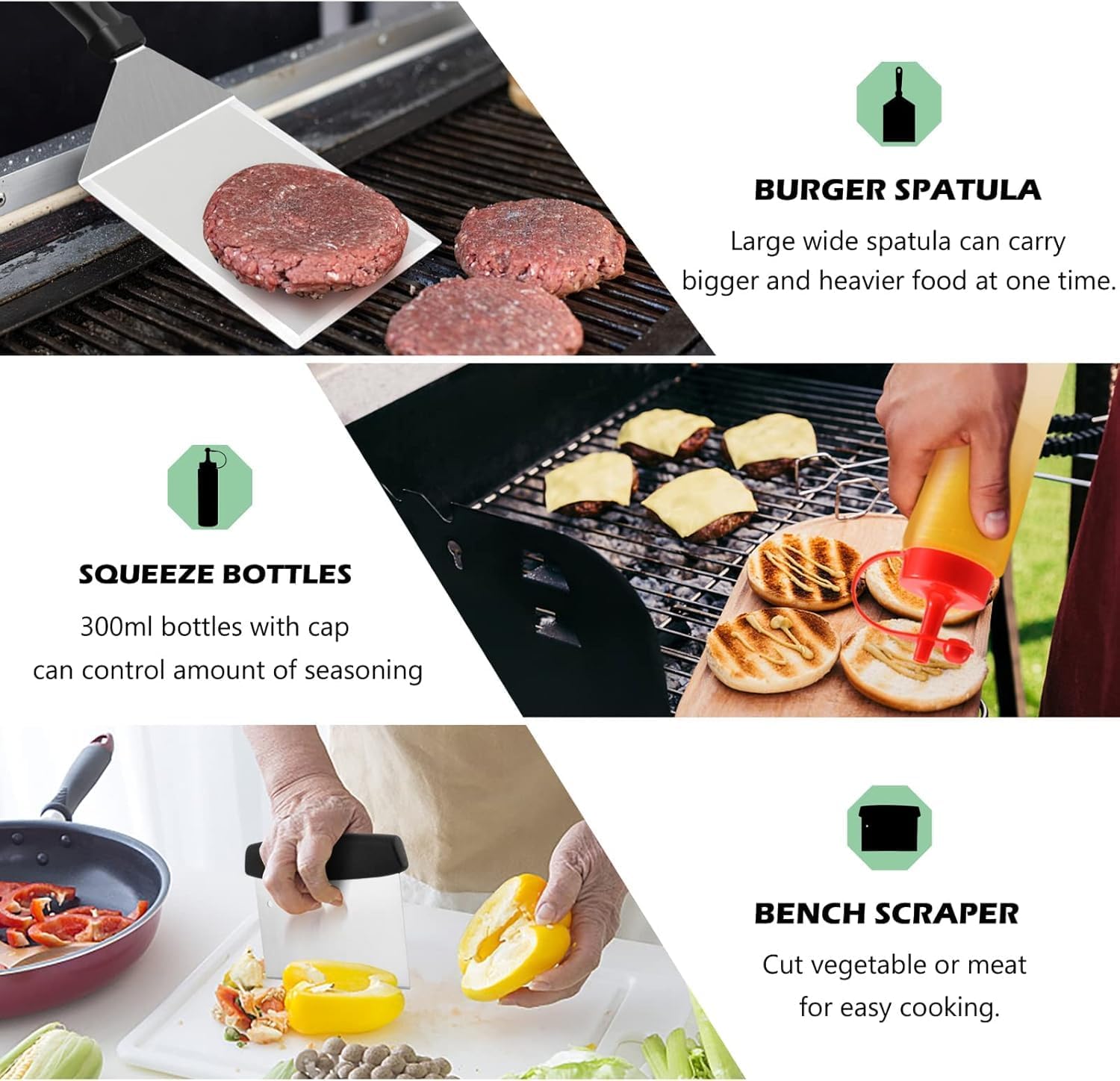 E-far Griddle Accessories Kit of 27, Teppanyaki Tools for Flat Top Cooking Grilling Camping, Stainless Steel Melting Dome, Metal spatulas, Bacon Press for Outdoor BBQ, Heavy Duty & Dishwasher Safe - الصورة 7